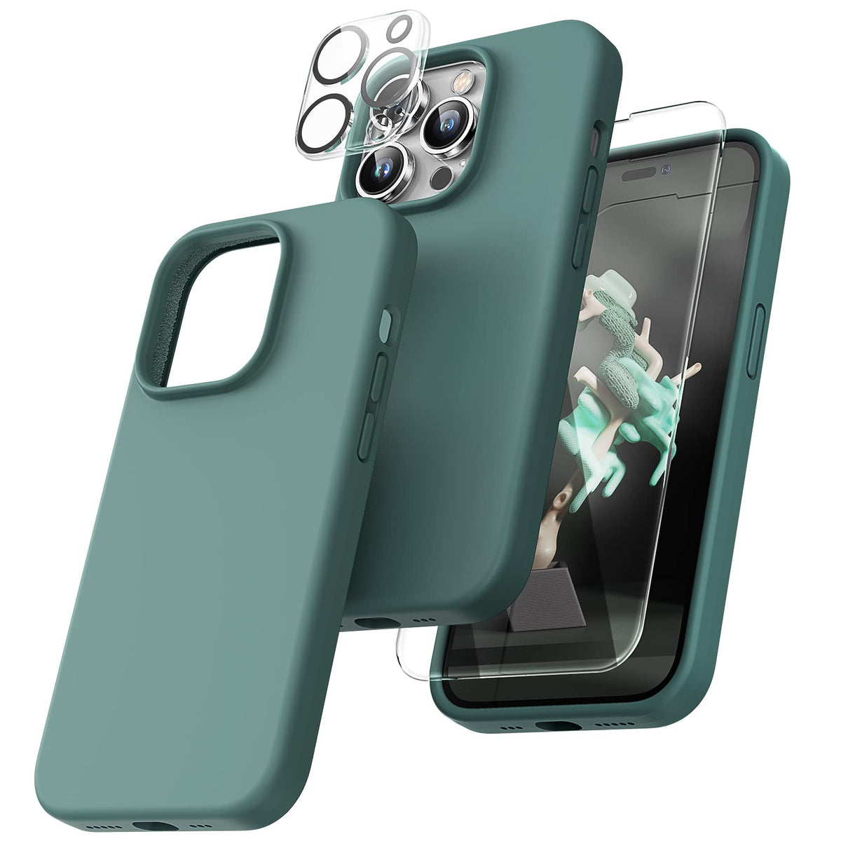 Tocol 5 In 1 For Iphone 14 Pro Max Case, 2 Screen Protector  2 Camera Lens Protector, Slim Liquid Silicone Phone Case Iphone 14