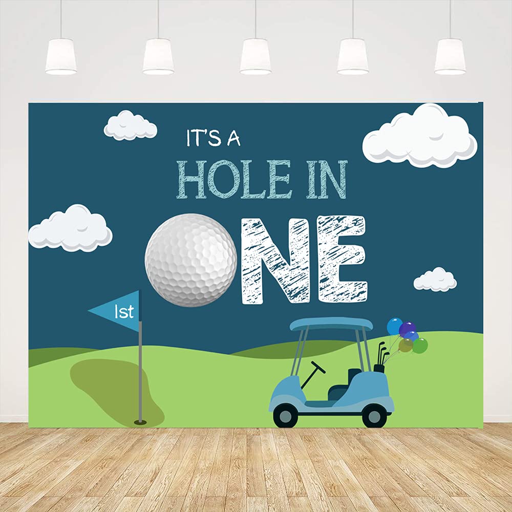 Ticuenicoa Hole In One 1St Birthday Photography Backdrop For Parties Blue Sky White Clouds Grass Background For Bday Party Golf Sports Themed Backdrops Cake Table Banners Kids Photo Booth Props 5X3Ft