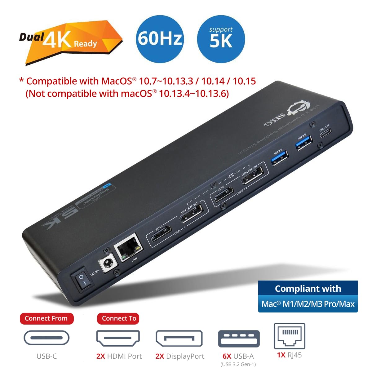 Siig Usb Type C 4K Dual Monitor Docking Station   Dual 4K@60Hz Or Single 5K@60Hz Video Laptop Dock   Thunderbolt 3 Compatible (2