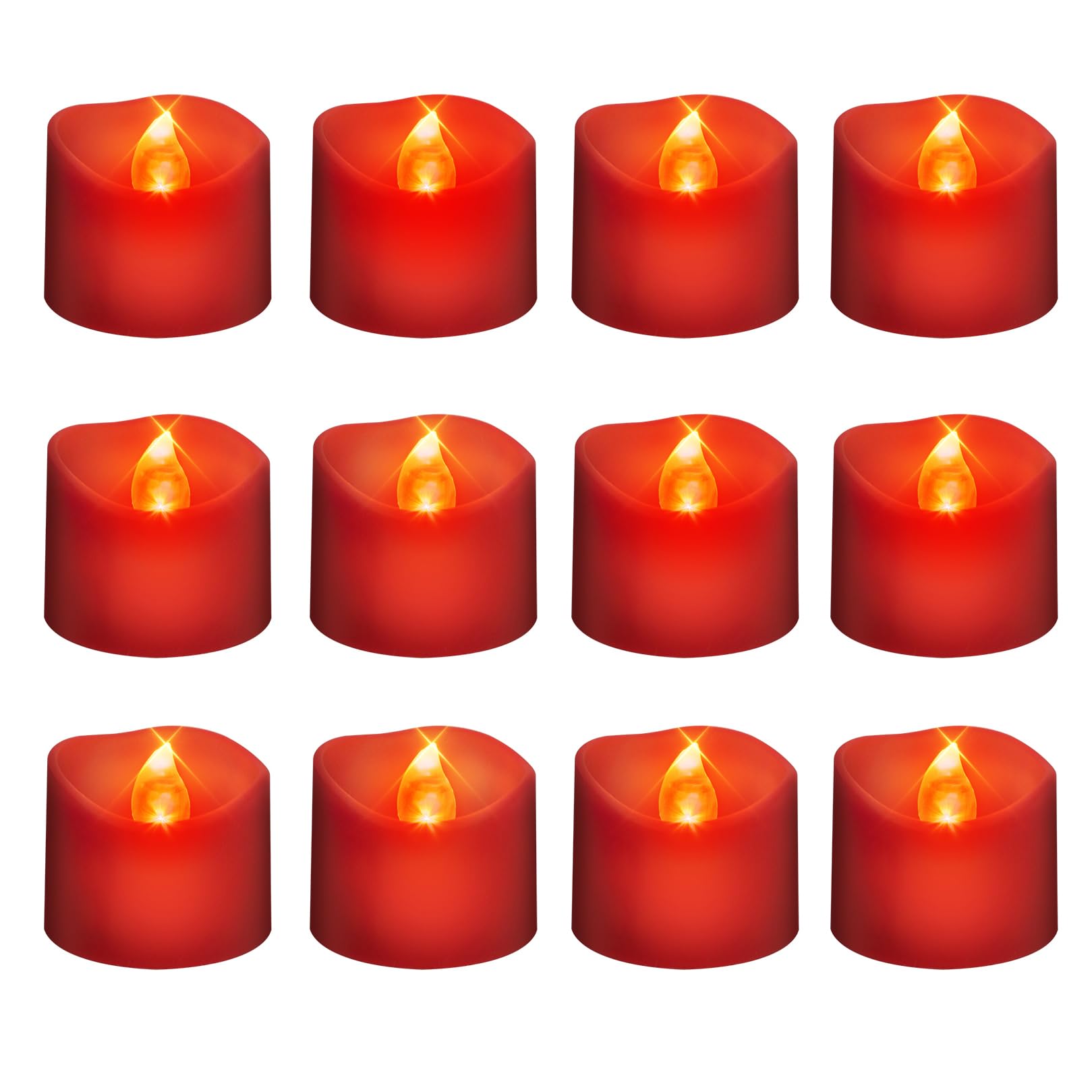 Windshell Red Flickering Flame Tealight Candles with Auto 6H Timer (No Remote), Battery Operated LED Flameless Tea Lights for We