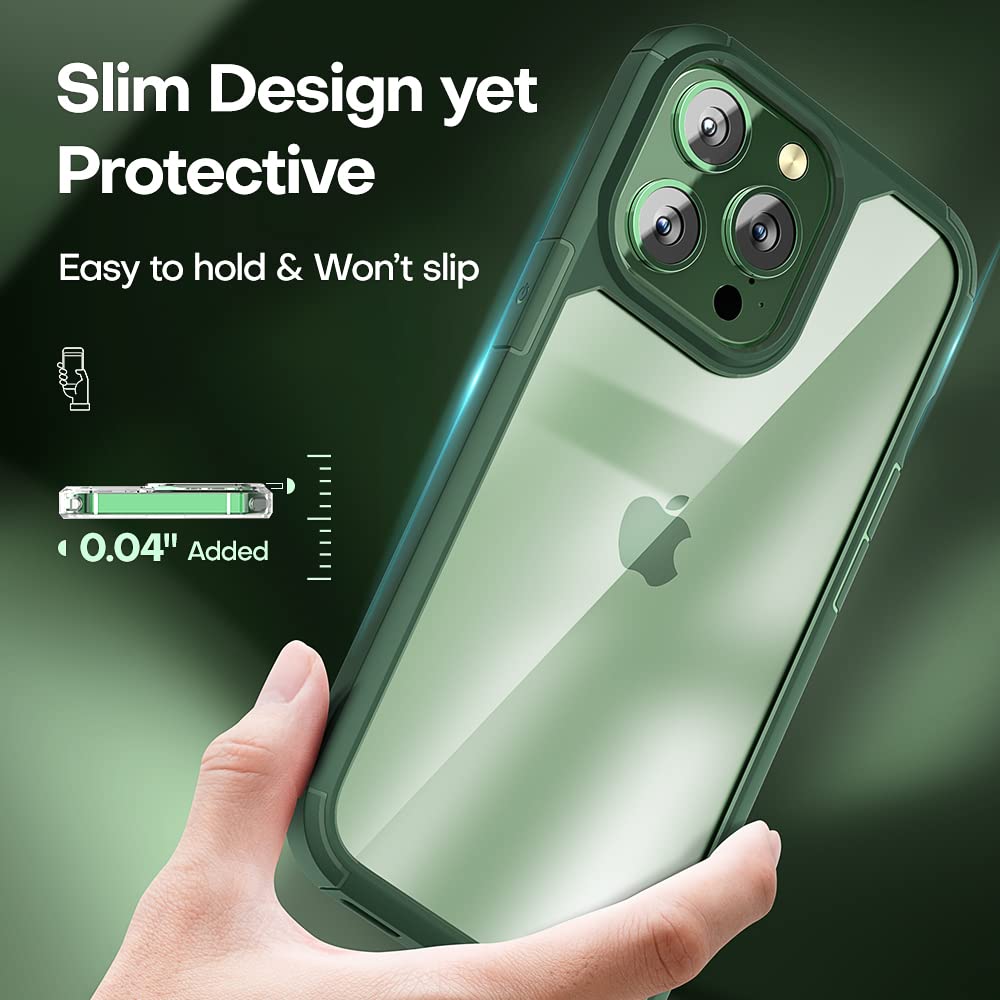 Tauri 5 In 1 For Iphone 13 Pro Case Green, [Not Yellowing] [Military Grade Protection] Slim Shockproof Phone Lanyard Case For Ip