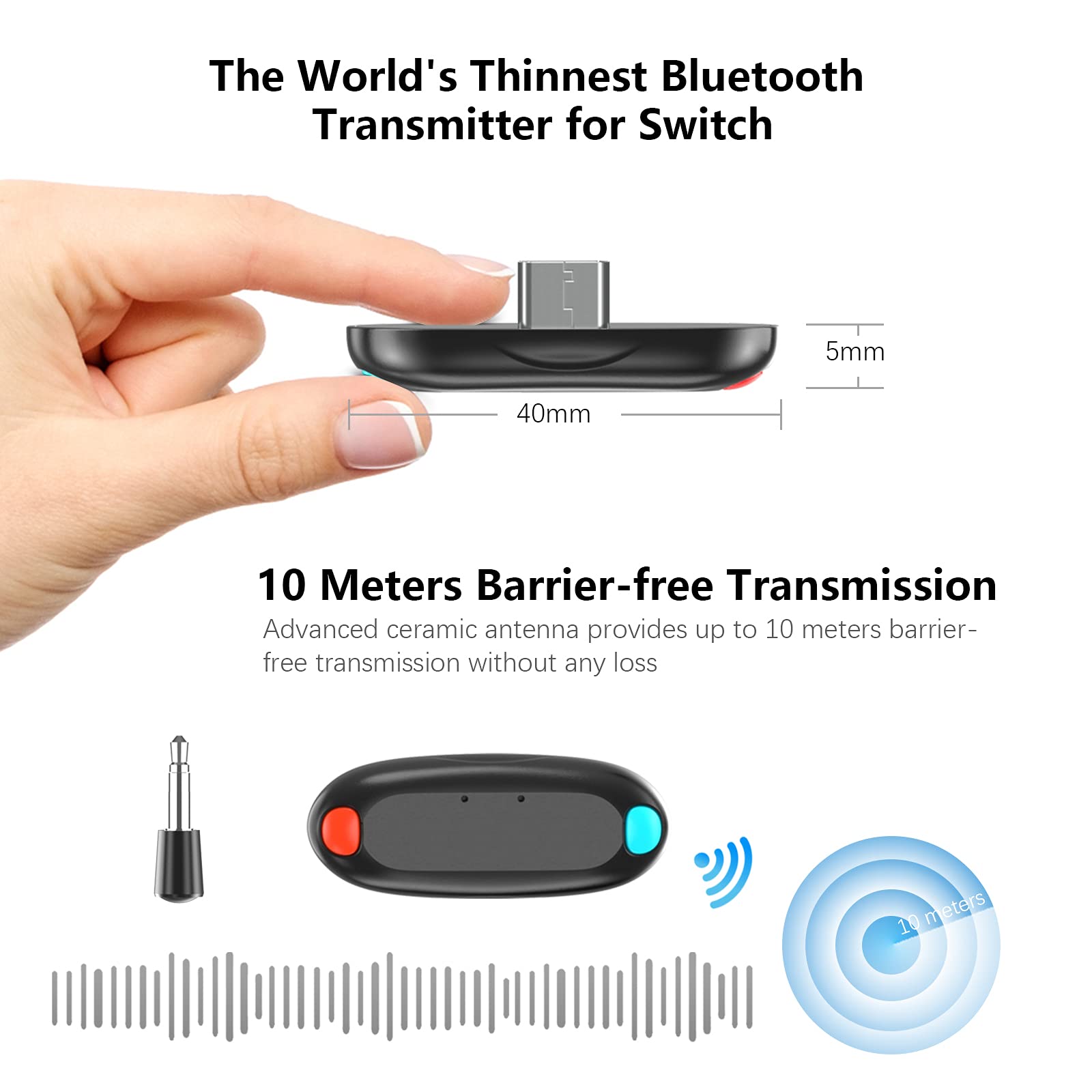 Thunderobot Bluetooth Adapter For Nintendo Switch/Lite, Bt 5.0 Wireless Audio Transmitter With Low Latency Usb C To A Converter