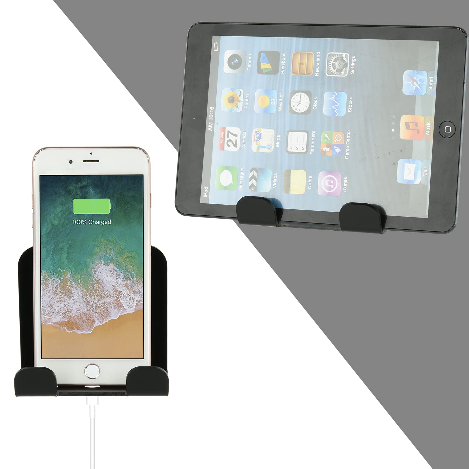 Cosmos 2 Pcs Wall Mount Phone Holder, Smartphone Charging Stand Wall Rack, Bedside Organizer Storage Bracket Compatible With Mos