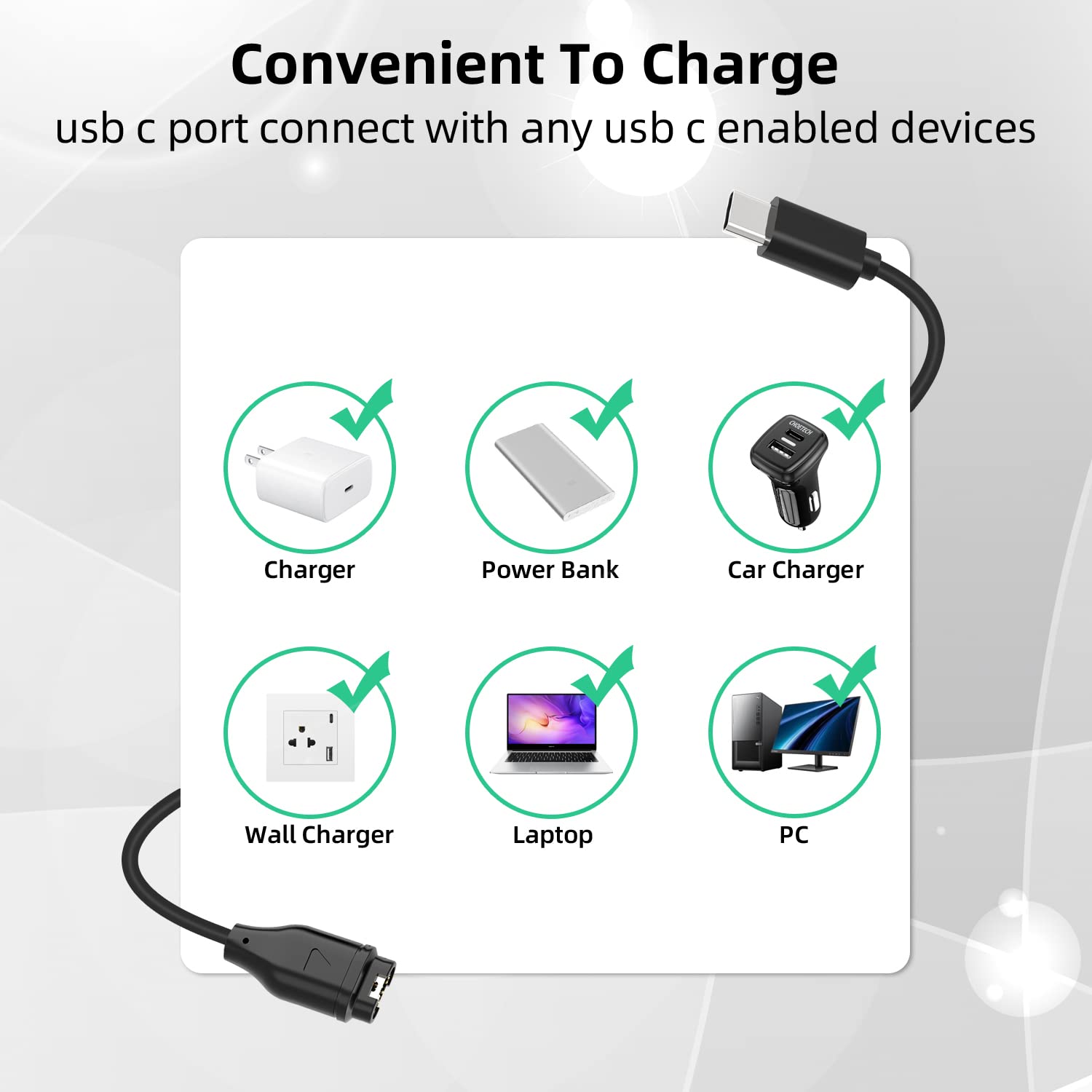 Usb C Charger Compatible With Garmin Watch Charger, Data Sync Charging Cable For Garmin Fenix 7 7S 7X 6 6S 6X 5 5S 5X, Forerunne