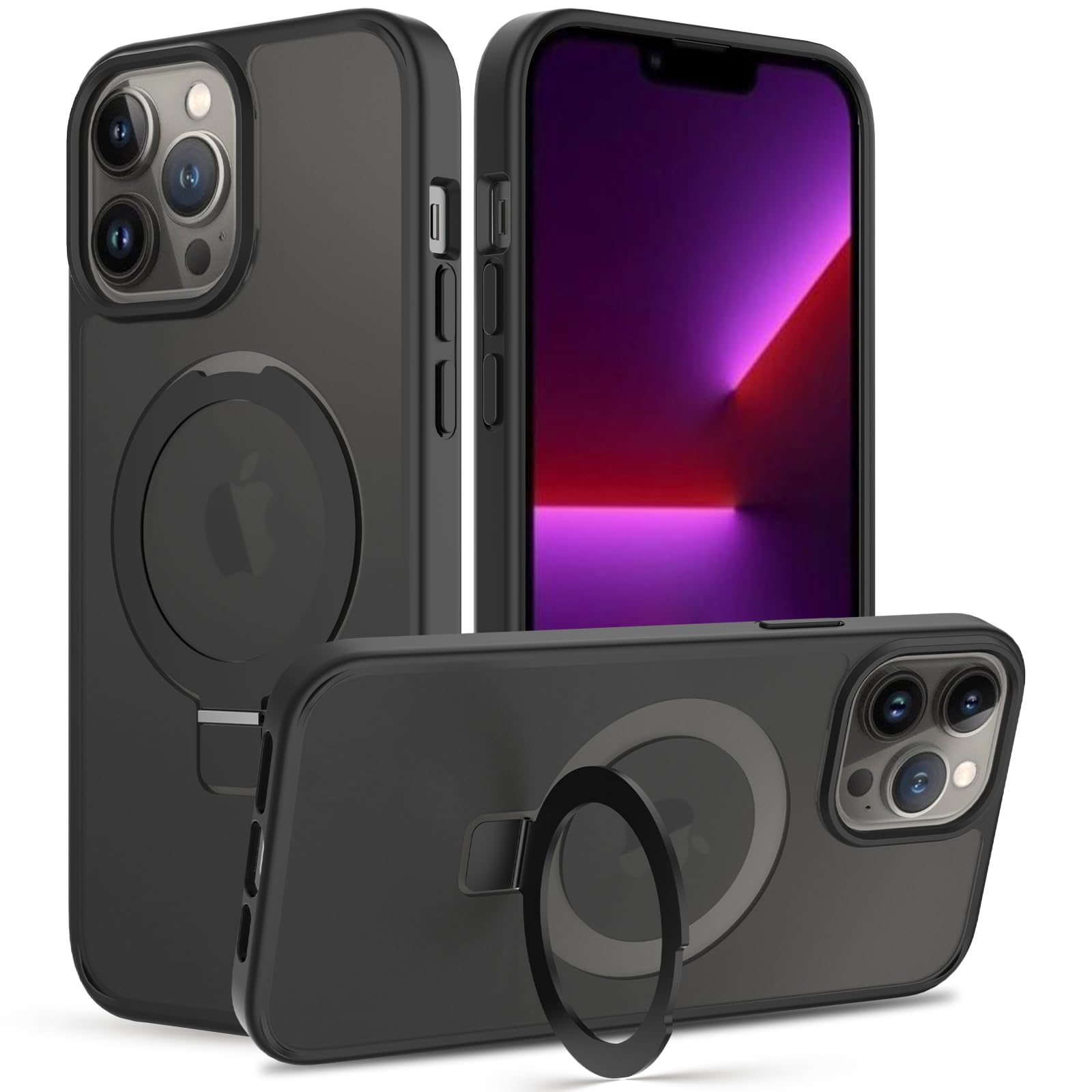 Pinlisheng Magnetic Stand For Iphone 13 Pro Max Case [Military Grade Drop Tested] Translucent Back Slim Protective Case 6.7 Inch