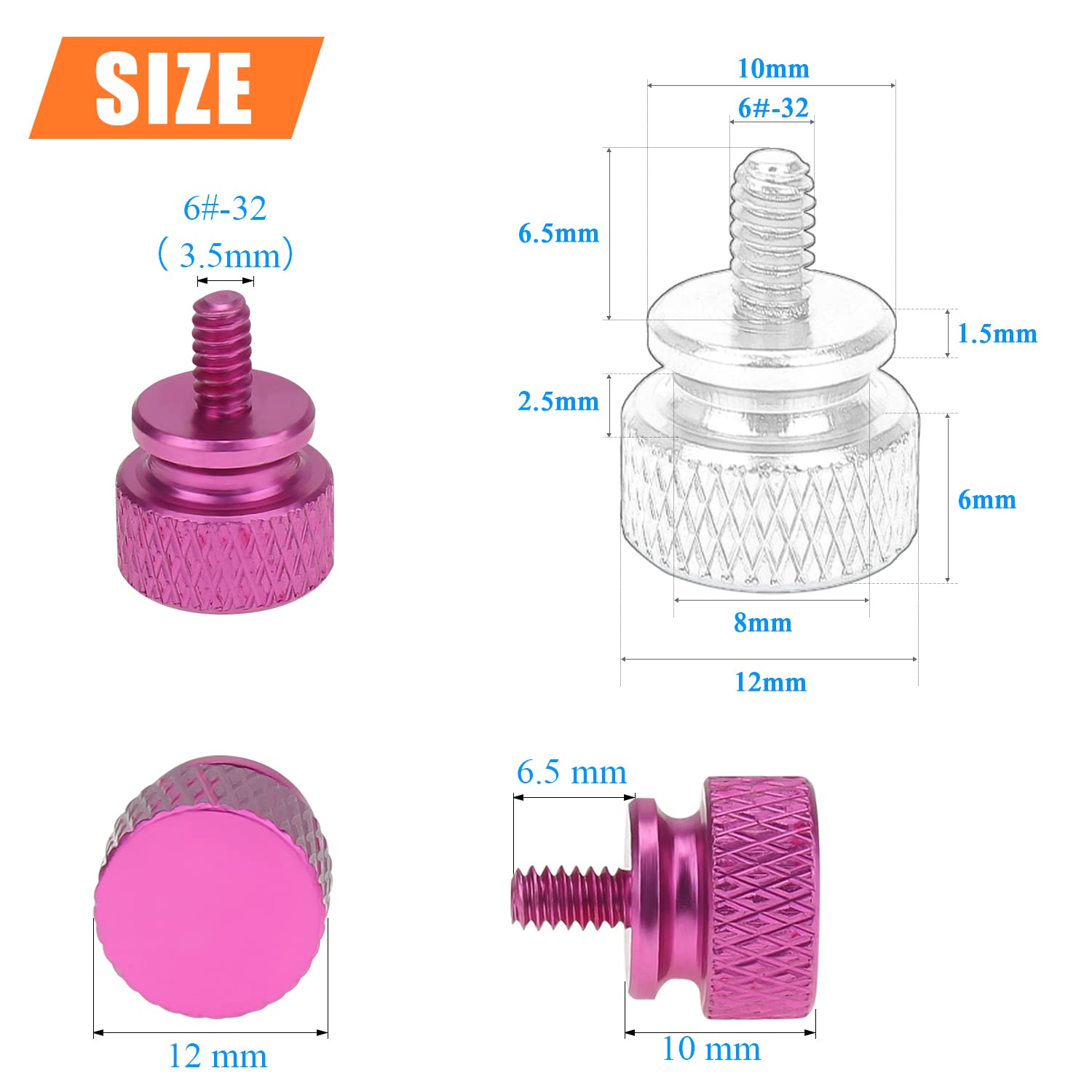 Helifouner 20 Pieces 6 32 Thread, Pink Color Anodized Aluminum Computer Case Thumbscrews, Thumb Screws For Computer Case/Cover/P