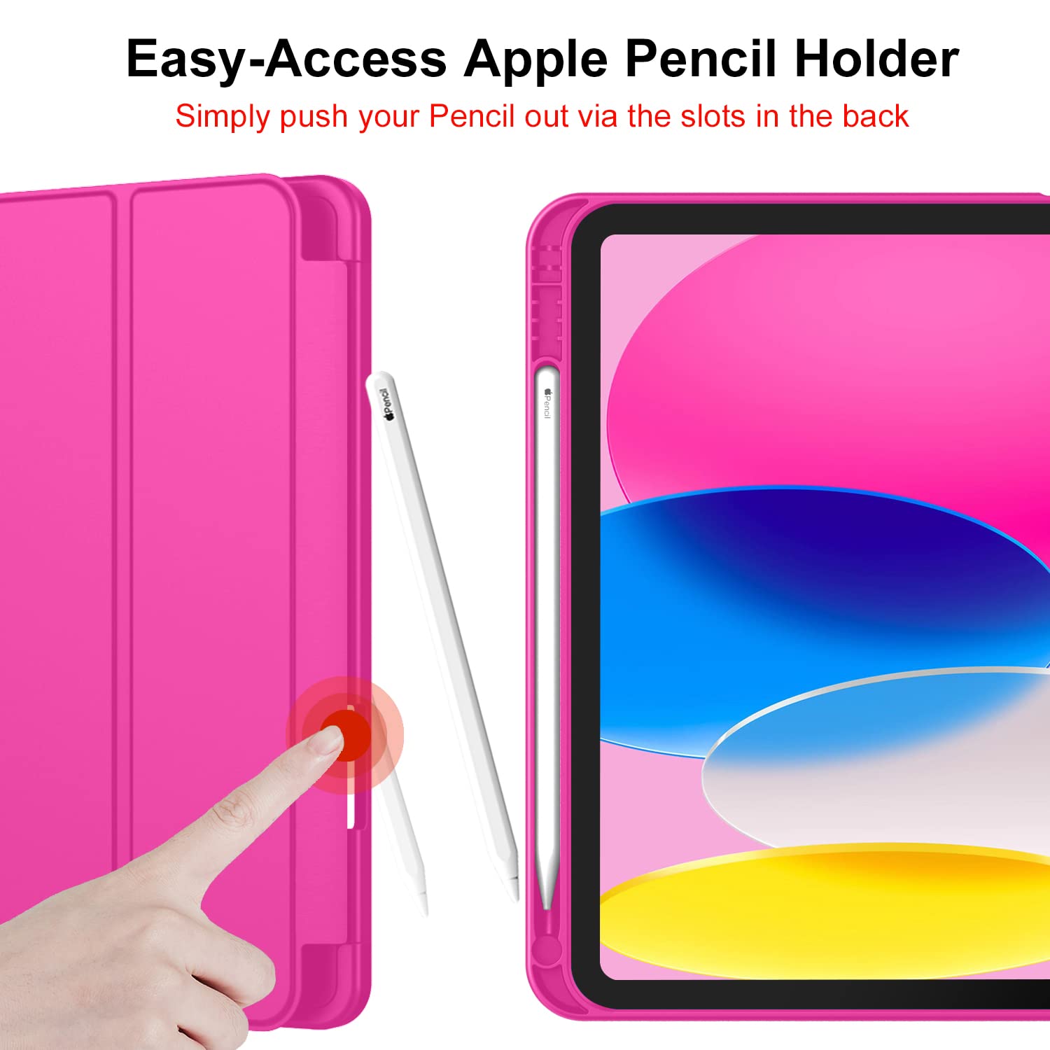 Imieet New Ipad (A16) 11Th Generation Case 11 Inch 2025, Ipad 10Th Generation Case 2022 10.9 Inch With Pencil Holder, Trifold Stand Smart Cover With Soft Tpu Back,Auto Wake/Sleep(Rose Red)