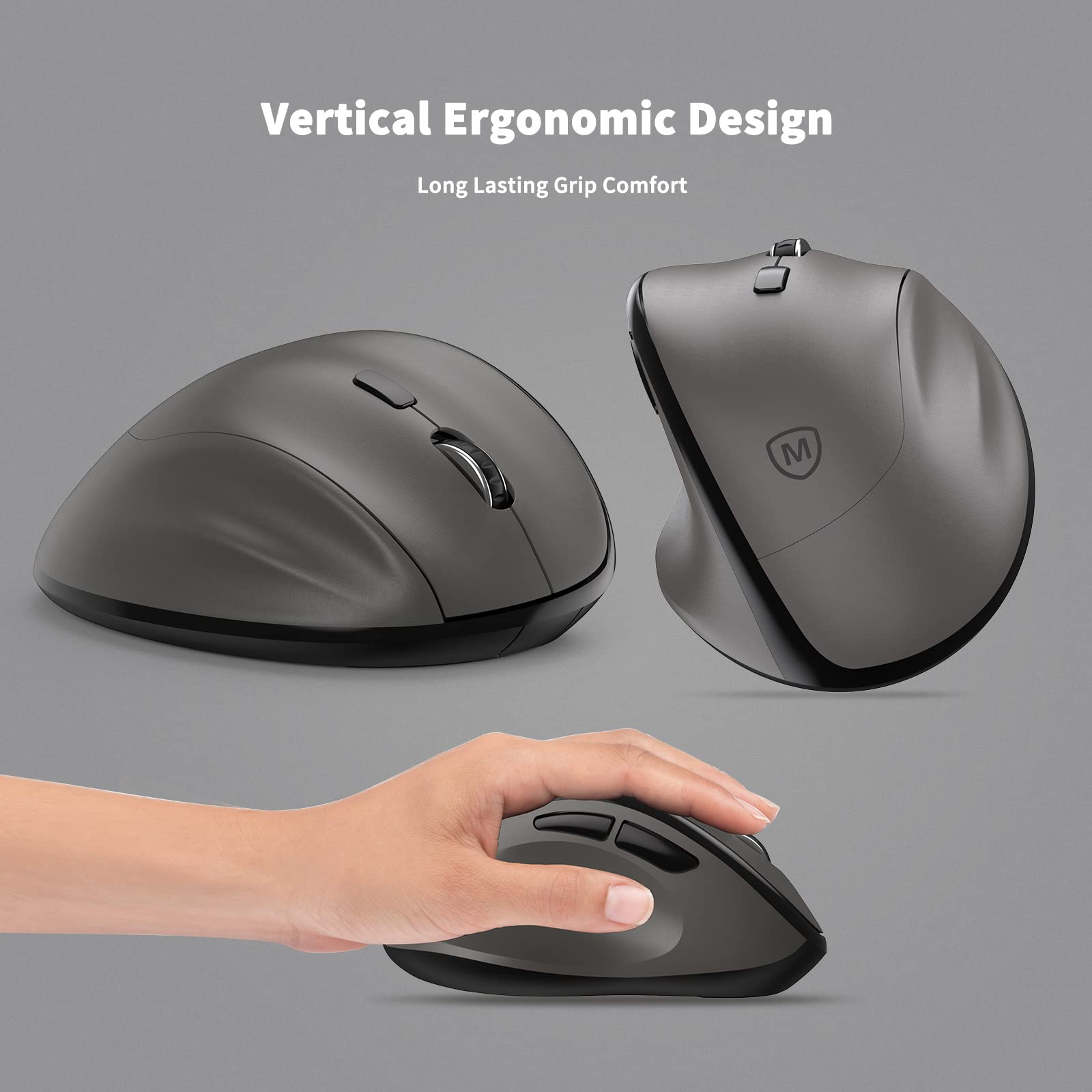 Ergonomic Wireless Mouse With Usb Receiver For Pc Computer, Laptop And Desktop, Ergo Vertical Mouse With Silent Clicks Long Batt