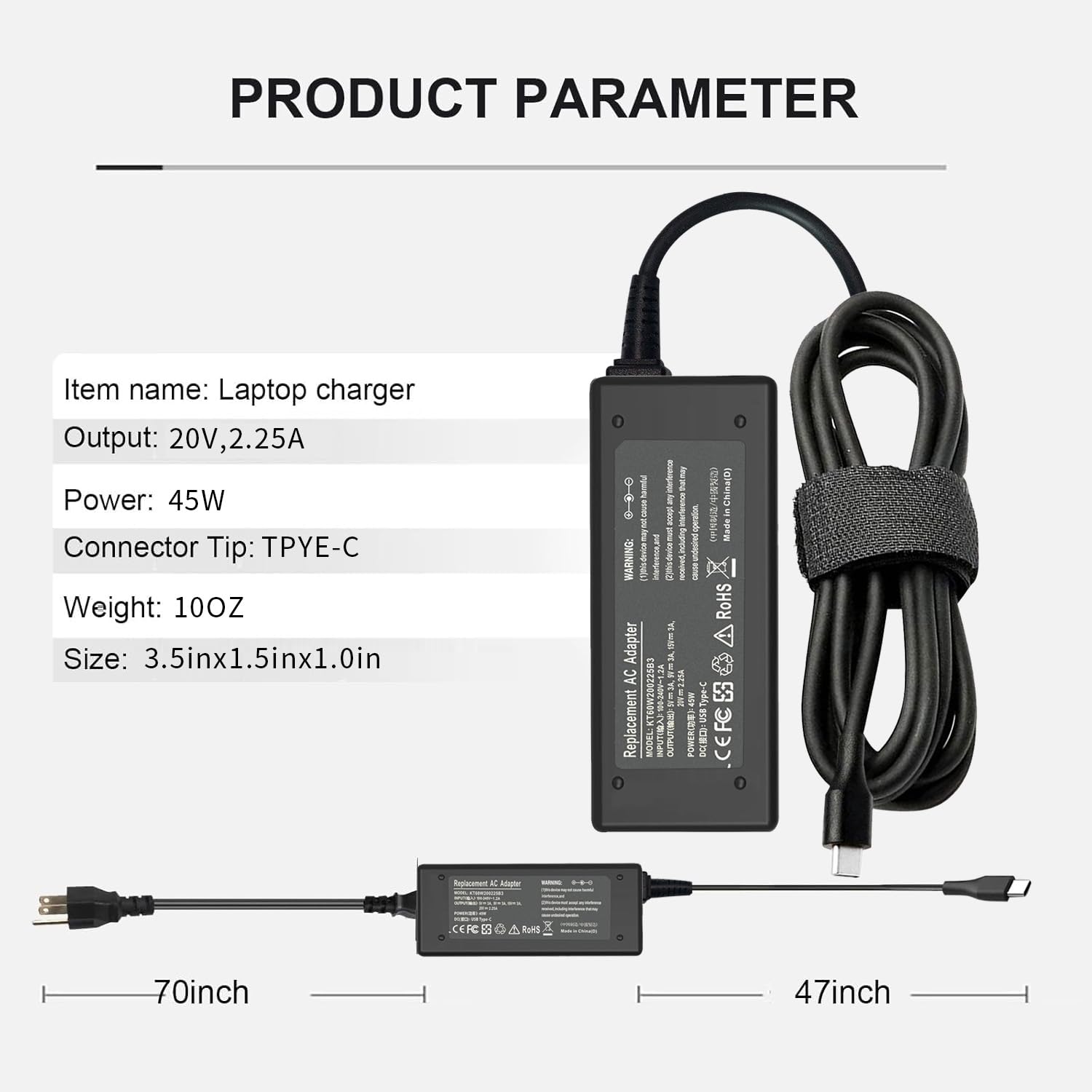 Chromebook Charger, 45W Usb C Laptop Charger For Hp Chromebook X360 14 14 Ca051Wm 14 Ca052Wm 14 Ca061Dx 14 Ca043Cl Chromebook Ch