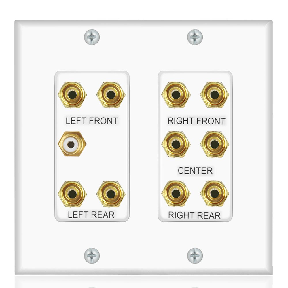 Home Theater 5.1 Surround Sound Distribution Wall Plate 10 Banana Binding Post Coupler For 5 Speakers And 1 Rca For Subwoofer