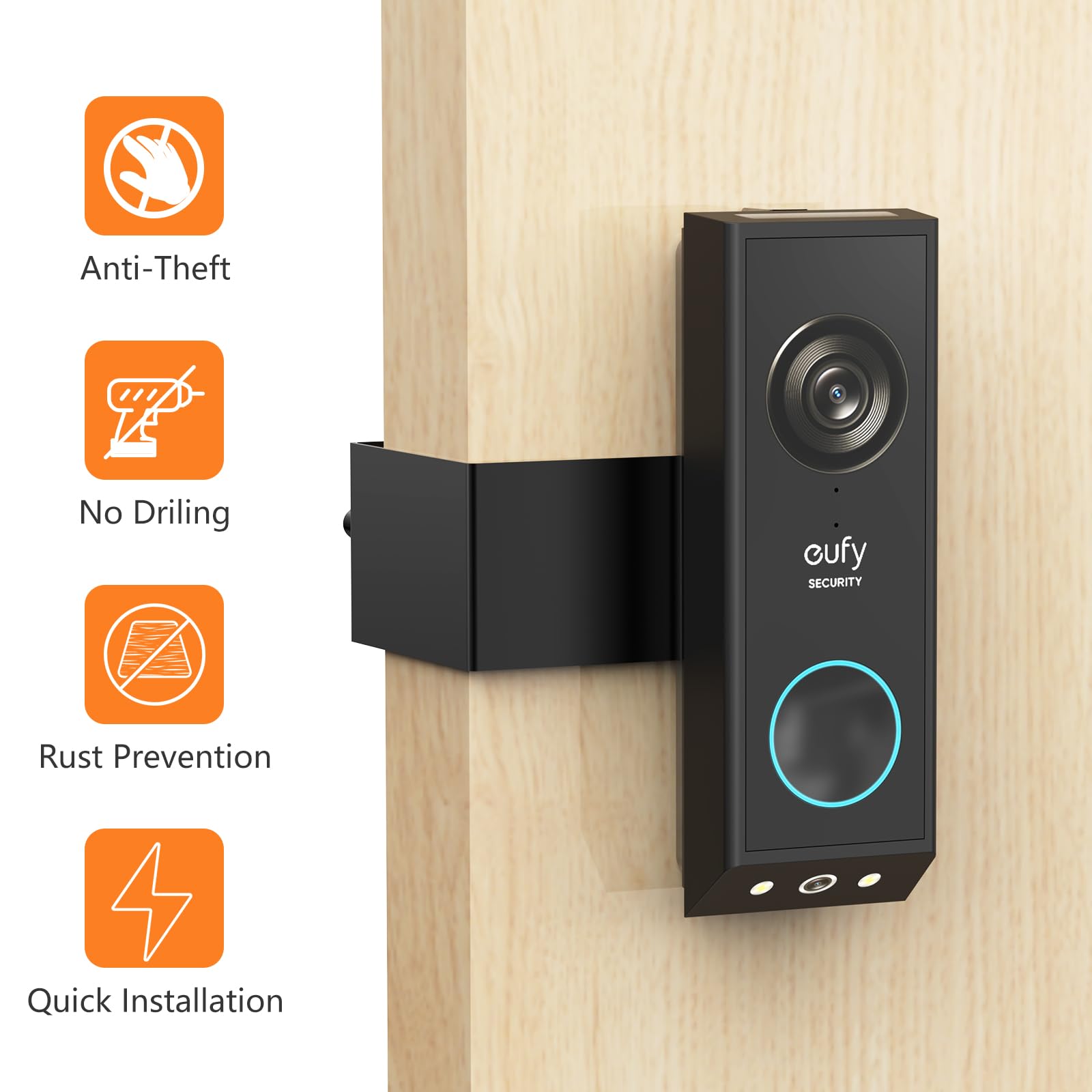 Anti Theft Doorbell Mount For Eufy E340, No Drill Adjustable Doorbell Camera Mount Compatible With Eufy Doorbell E340, Not Block