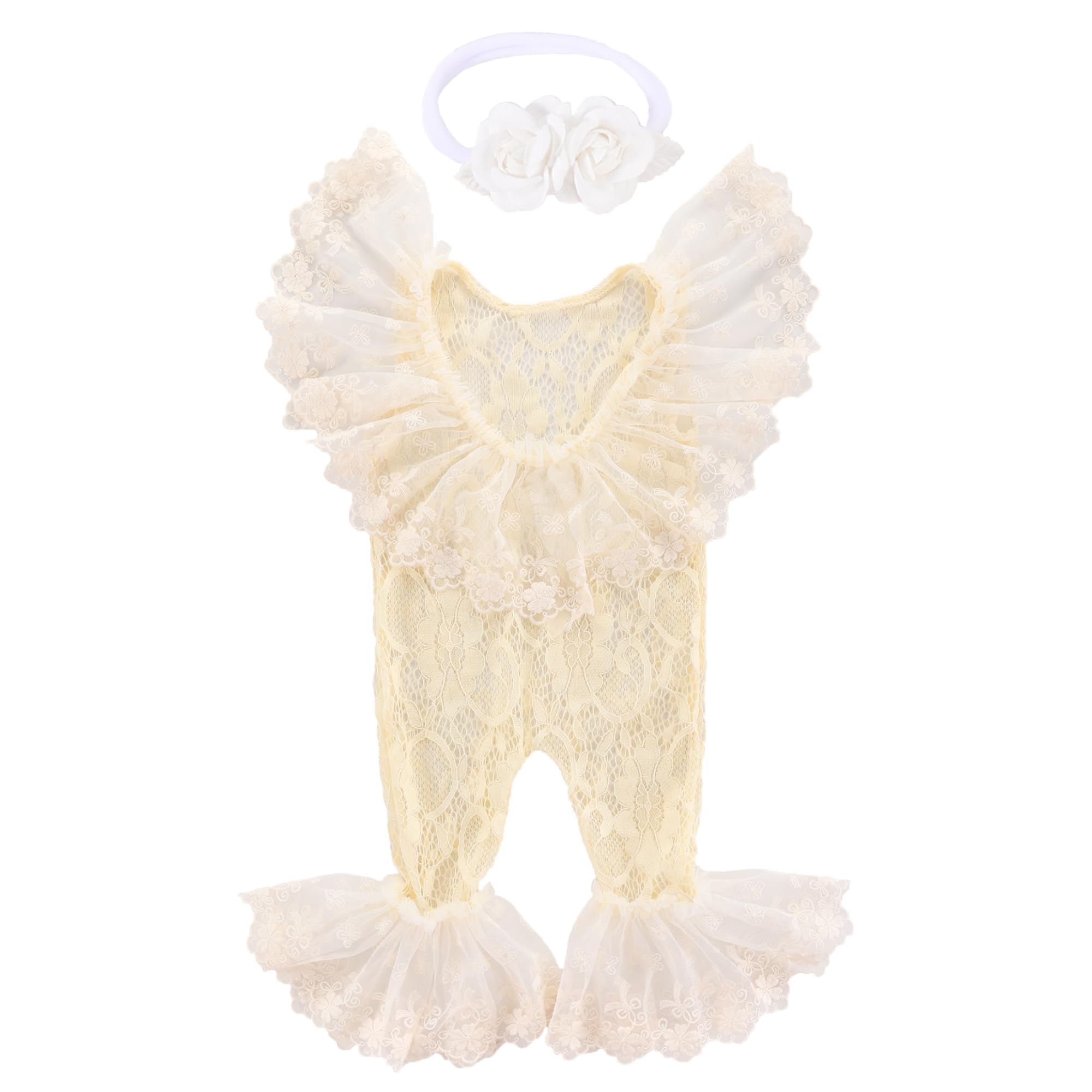 Holibeat Newborn Girl Photography Props Baby Girl Photoshoot Outfits Infant Beige Girl Lace Romper Costume 0 2M (Beige)