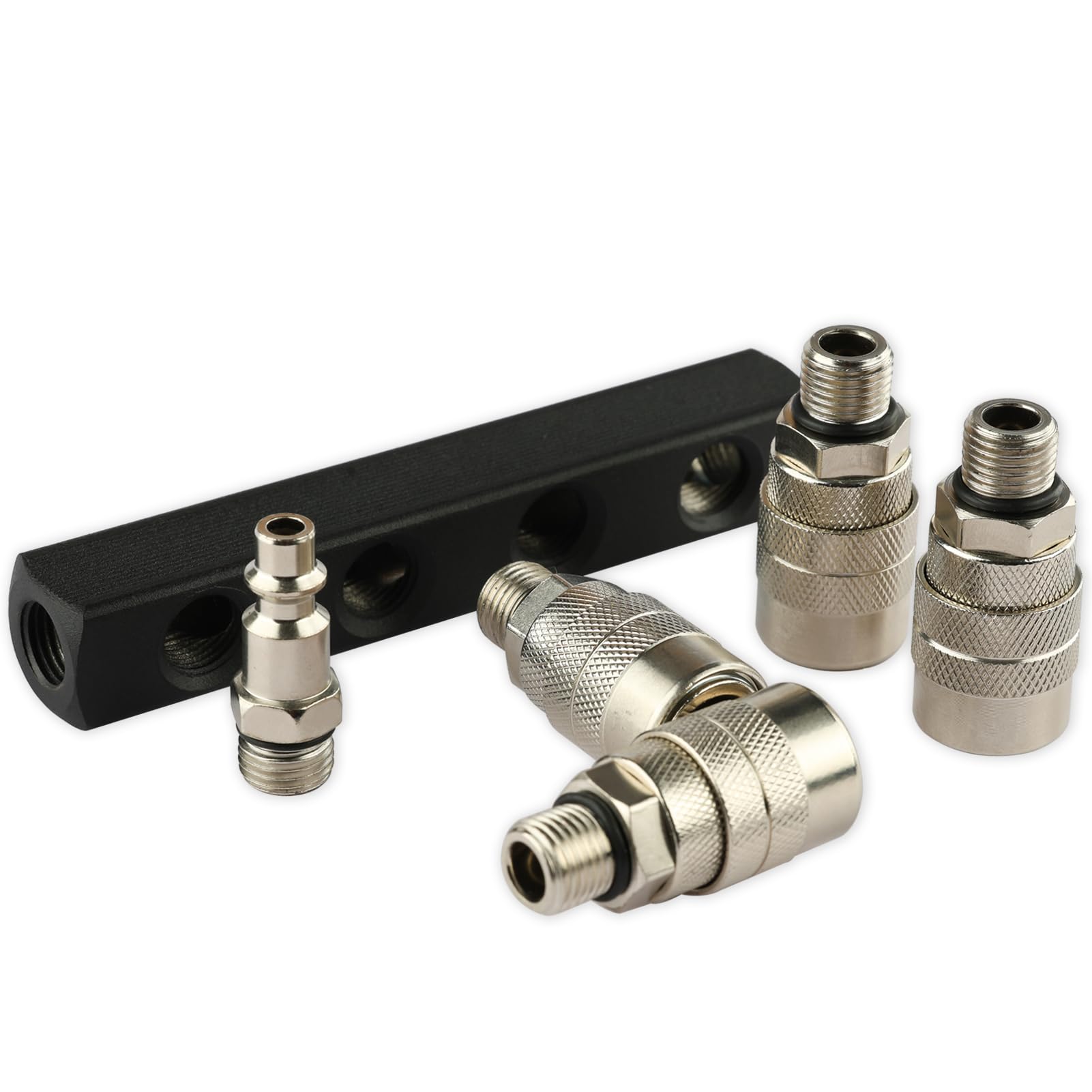 Fornax 4 Way Straight Air Manifold Air Splitter, Line Type Air Compressor Splitter With 4 Couplers And 1/4'' Npt Male Plug, Air