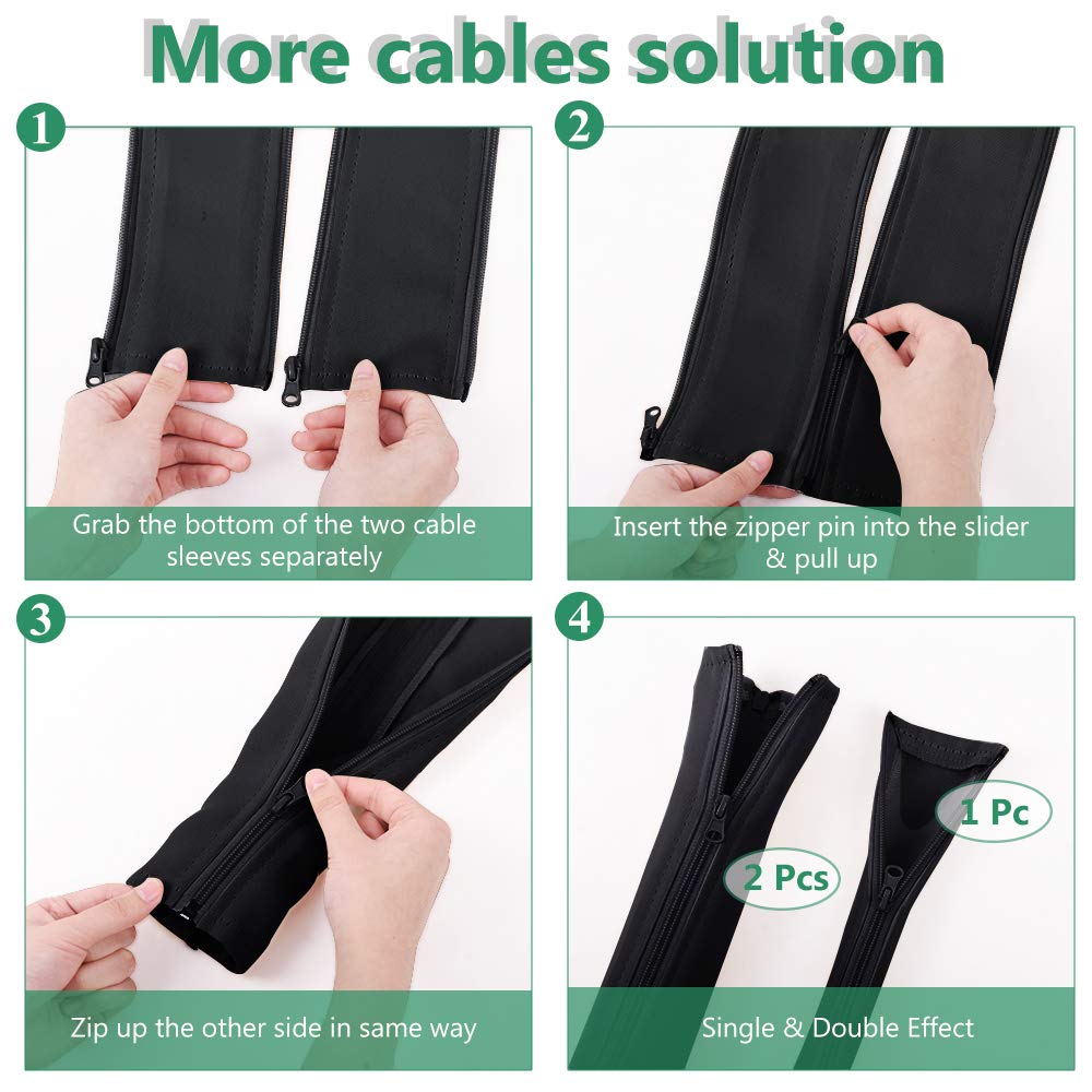 Computer Cord Management Sleeve System   Adjustable Cord Sleeves Wire Cover Concealer Wrap With Zipper, Durable Tidy Cord Keeper