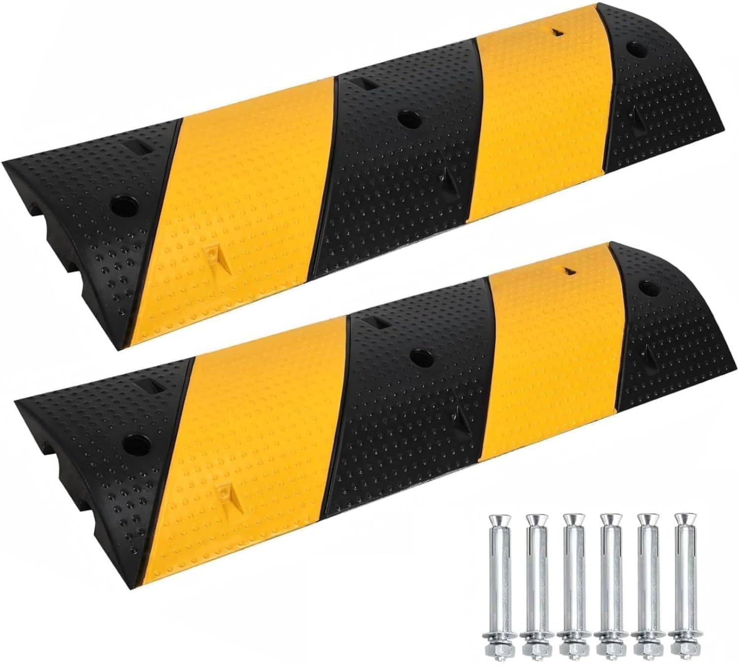 7FT Rubber Speed Bump 2 Pack, 84 Inch Heavy Duty Speed Bumps with End Caps, 25,000lbs Capacity, Ideal for Driveway, Parking Lot,