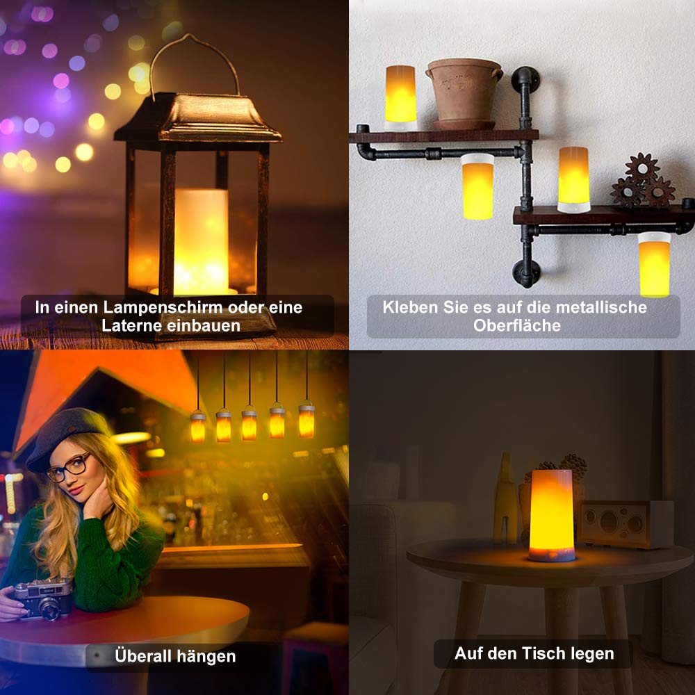 Led Flame Light, Flame Lamp Candles Fire Lanterns Outdoor Hanging Lamps,Usb Rechargeable Waterproof Dimmable 4 Modes Lantern,Out