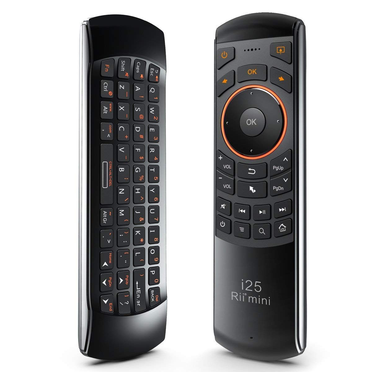 Rii K25 Multifunction Portable 2.4Ghz Mini Wireless Fly Mouse Keyboard And Remote Control With Rechargeable Li Ion Battery (Blac