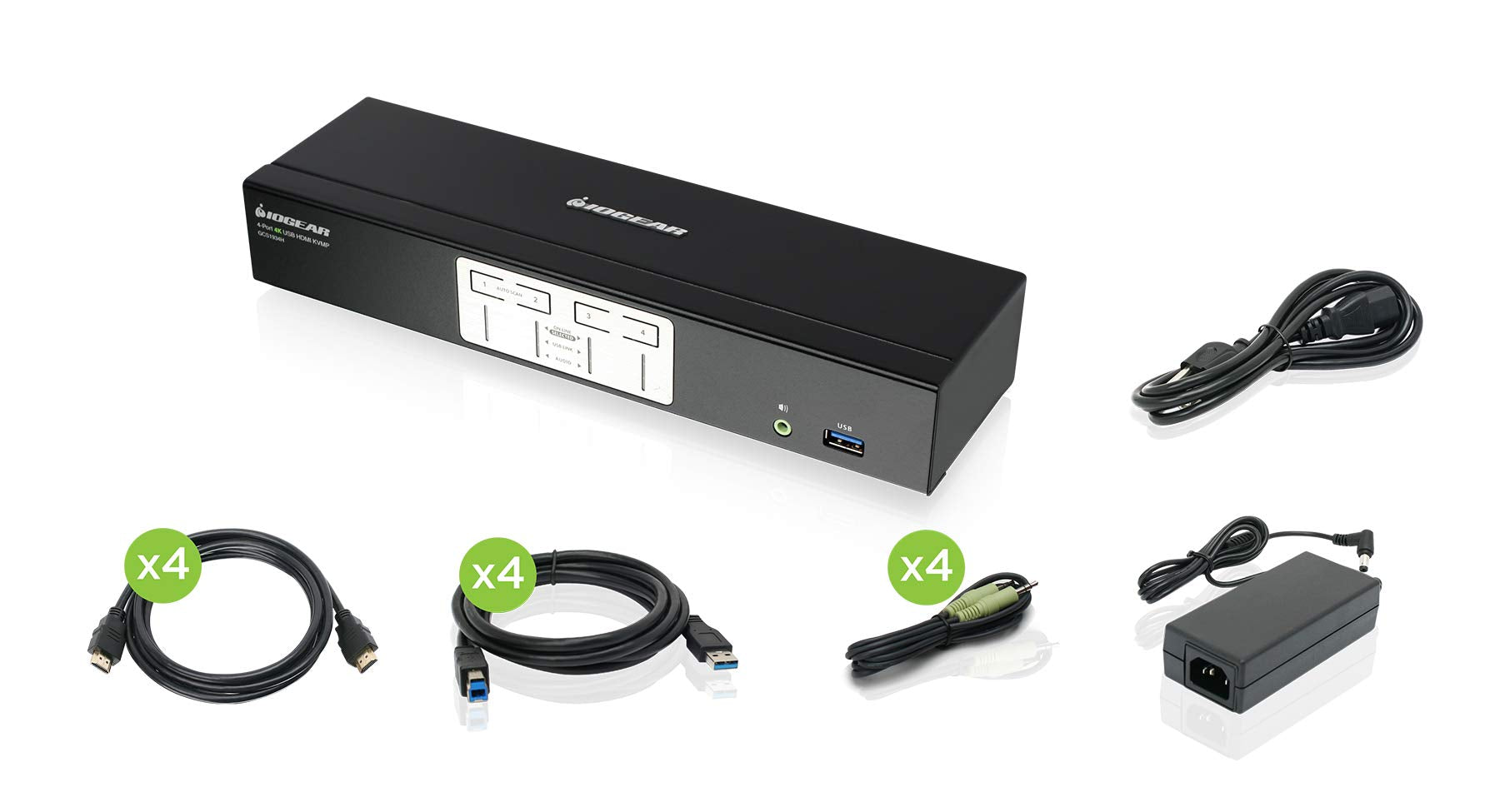 IOGEAR 4-Port HDMI 4K KVMP Switch - 2-Port USB 3.1 Hub Transfer Rate 5Gbps - 4K 60Hz - Control 4 Computers w/1 Keyboard Mouse - 