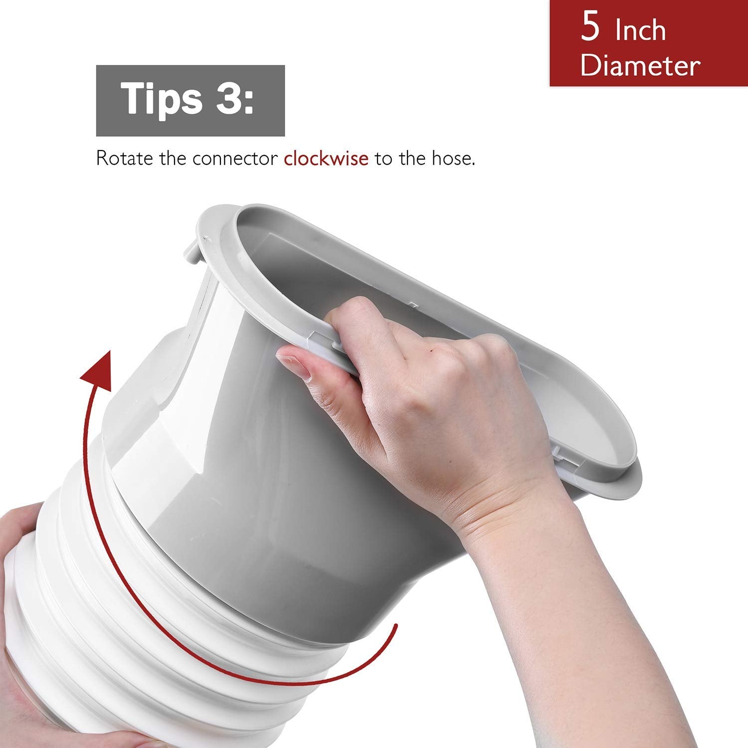 TURBRO 5 Diameter Portable Air Conditioner Exhaust Hose - 78 Long, Clockwise Thread, White Polypropylene