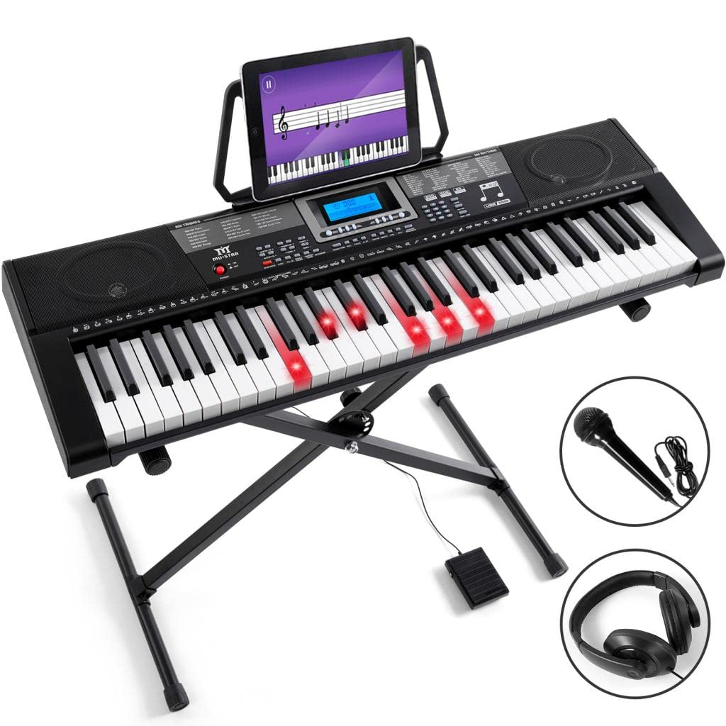 MUSTAR Piano Keyboard, 61 Key Learning Keyboard Piano with Lighted Up Keys, Electric Piano Keyboard for Beginners, Piano Stand, 