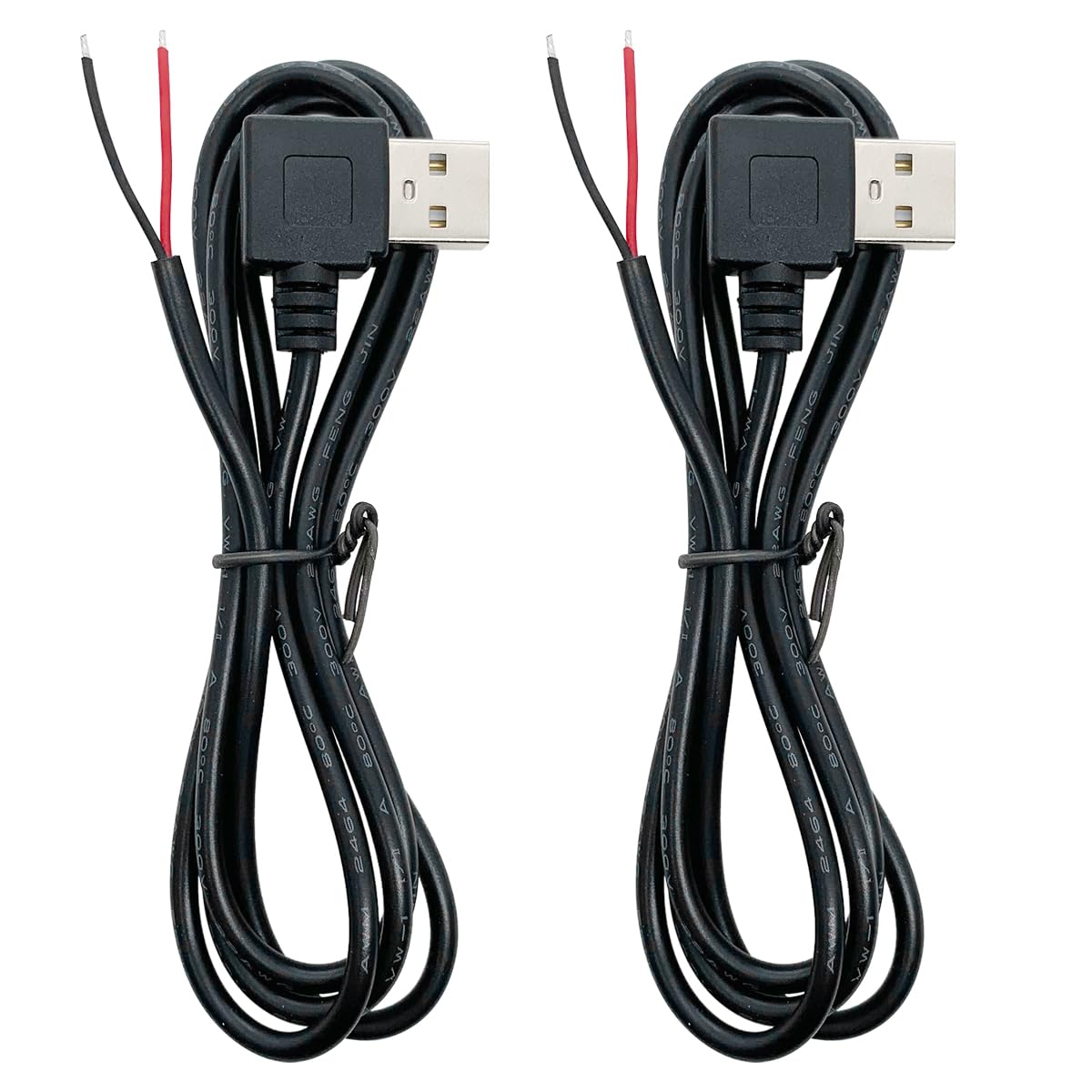 Jienk 2Pcs 3.2Ft 22Awg Right Angle Usb 2.0 Male 2Pin Pigtail Cable, 3A 5V 90 Degree Usb Type A 2 Core Bare Wire Open End Extensi