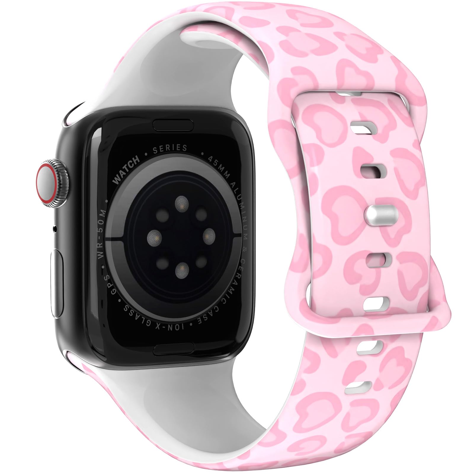 THONWO Pink Leopard design Watch Band Compatible with Apple Watch Bands 38mm 40mm 41mm 42mm 44mm 45mm 46mm 49mm , Soft Silicone 