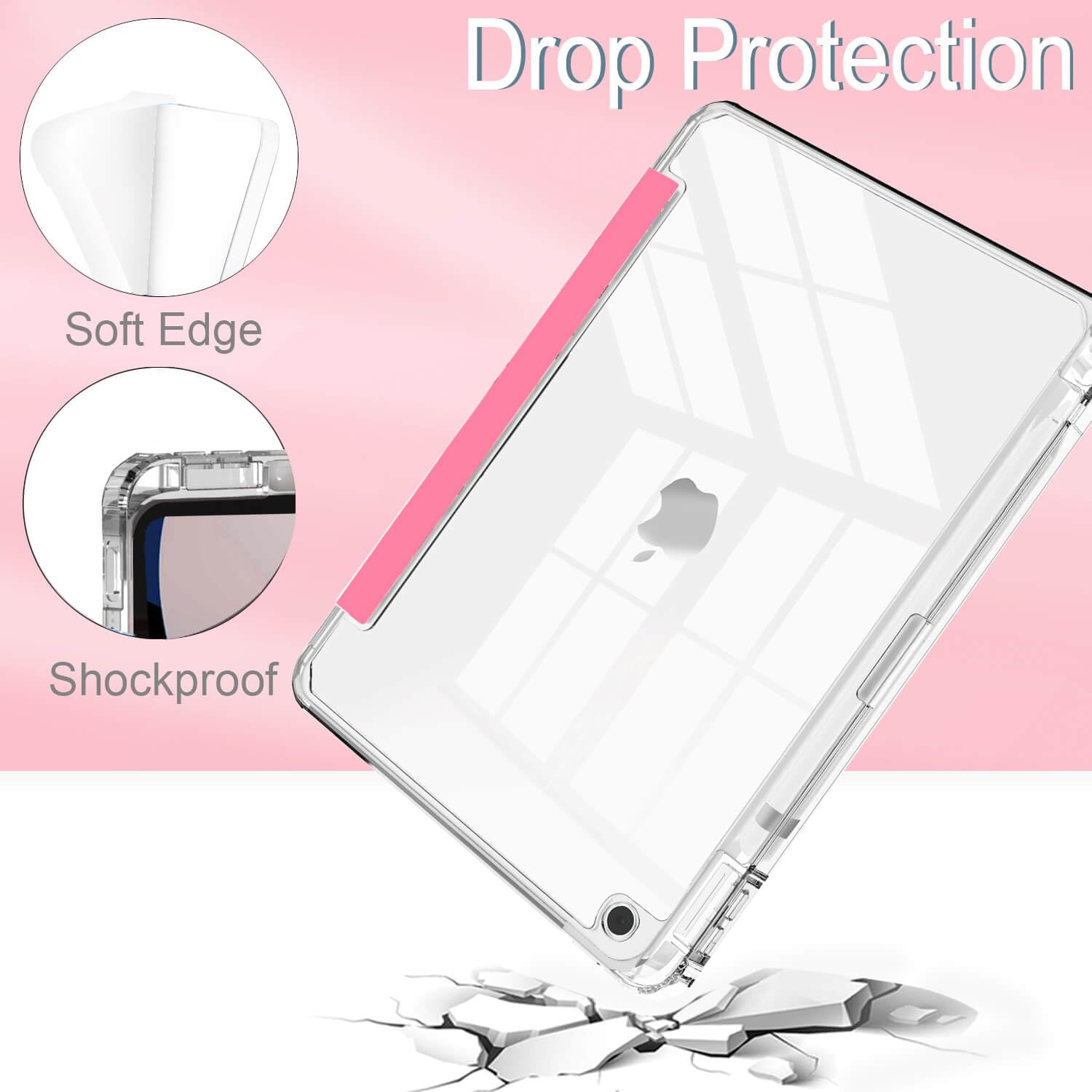 Feams Case For Ipad 9Th/8Th/7Th Generation 10.2 Inch Case, Trifold Ipad 10.2 Case Transparent Back Clear Cover With Pencil Holde