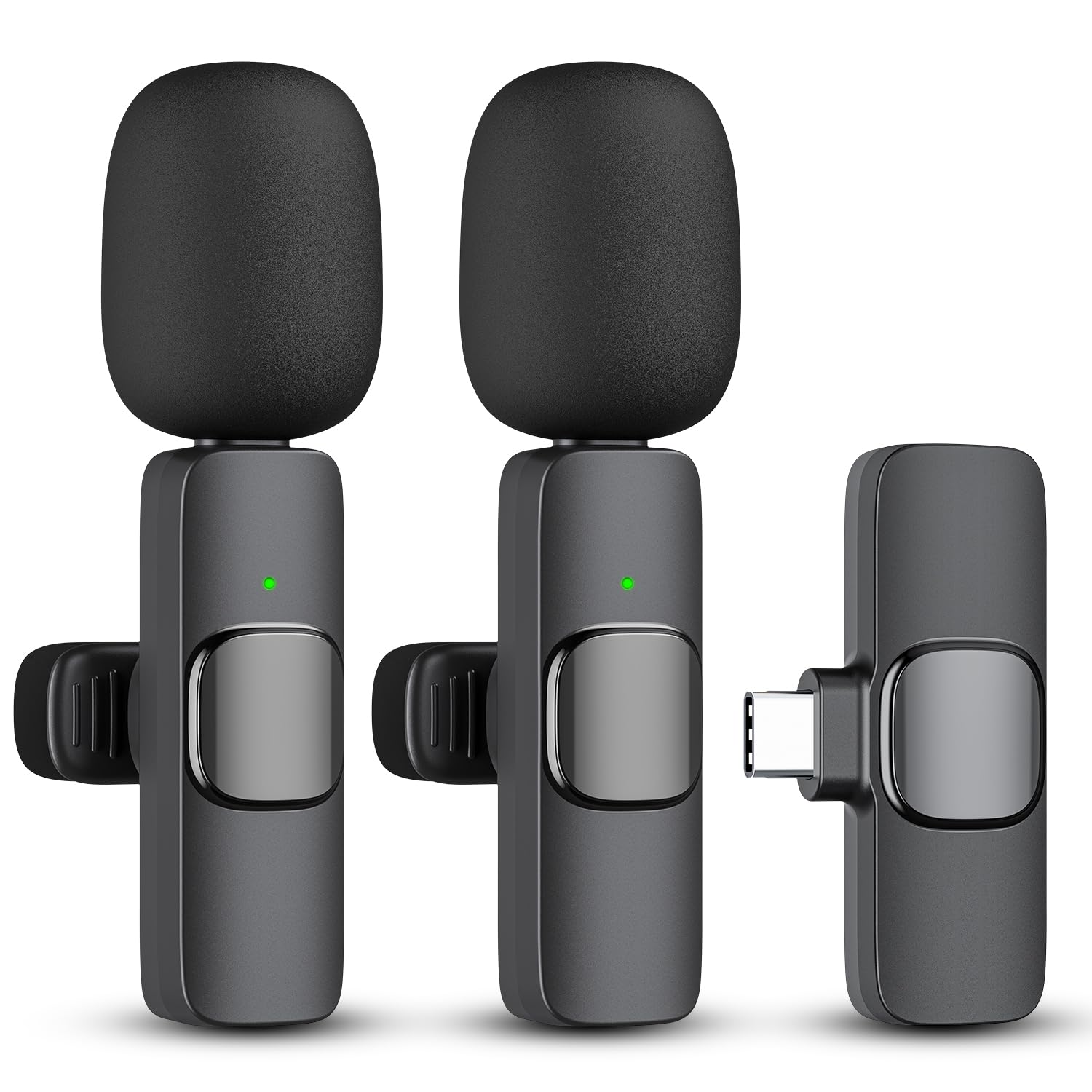 Kdewere 2 Pack Wireless Lavalier Microphone for iPhone 15/Android/Computer, Lapel Mics Plug-Play 2.4G Low Delay Built-in Noise R