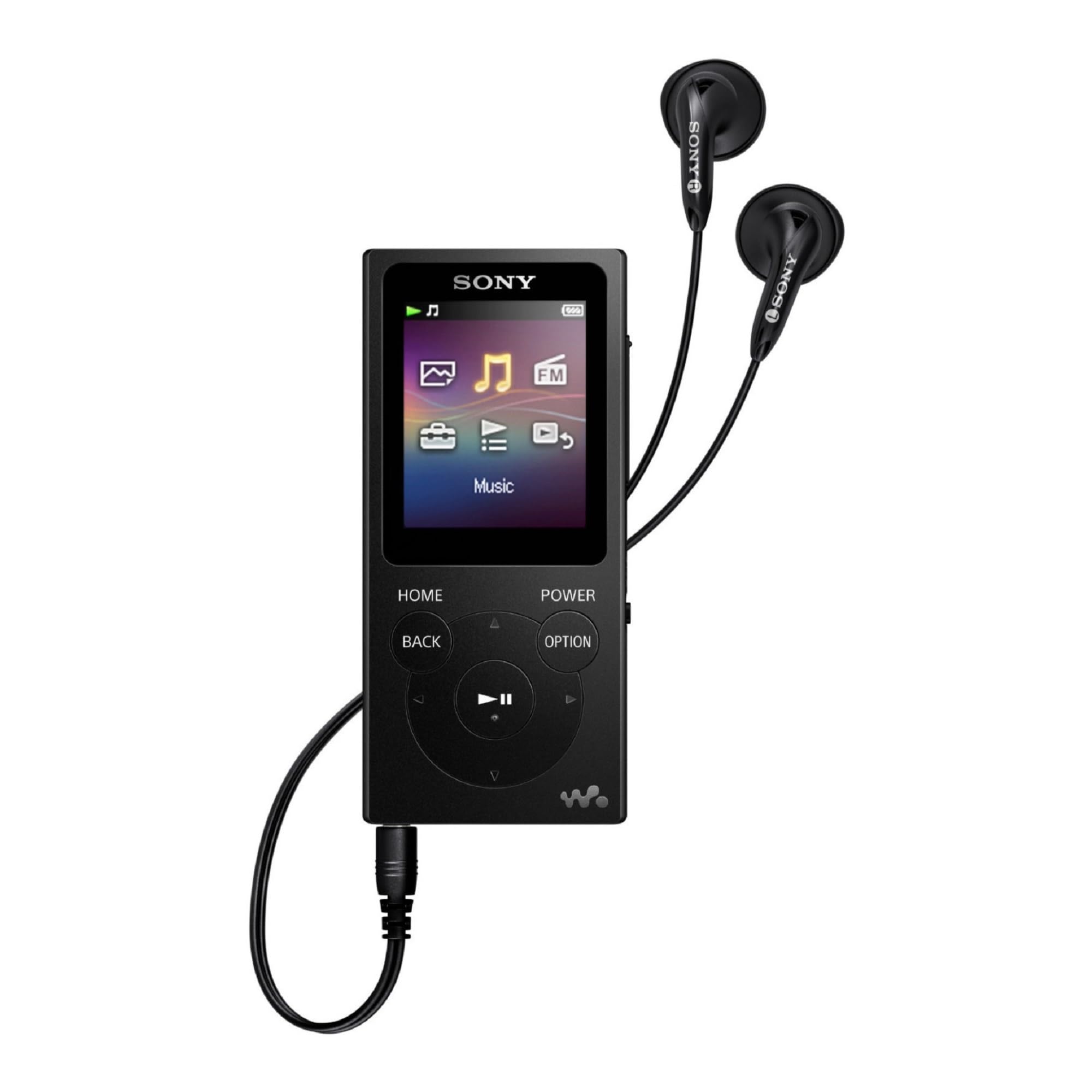 Sony NW E394 8GB Walkman Audio Player (Black) Bundle with Sony MDREX15LP Fashion Color EX Series Earbuds (Black) (2 Items)