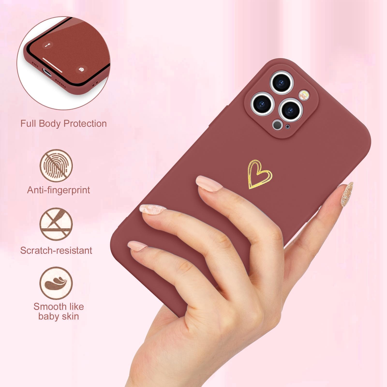 For Iphone 14 Pro Max Case Cute Heart Pattern Soft Shockproof Slim Protective Silicone Phone Case Cover For Women Girls, Red