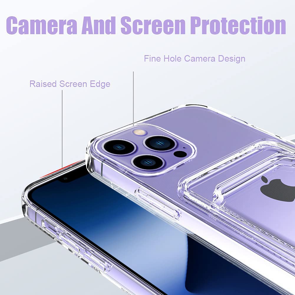 Mzelq Silicone Wallet For Iphone 14 Pro Max Case, Card Holder Camera Protection Cover For Iphone 14 Pro Max Case + Screen Protec