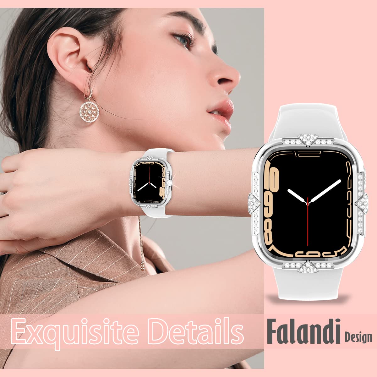 Falandi 45Mm Compatible With Apple Watch Case Se/Series 8/7/6/5/4 Rhinestones With Built In Glass Screen Protector 40/ 44/ 41/ 4