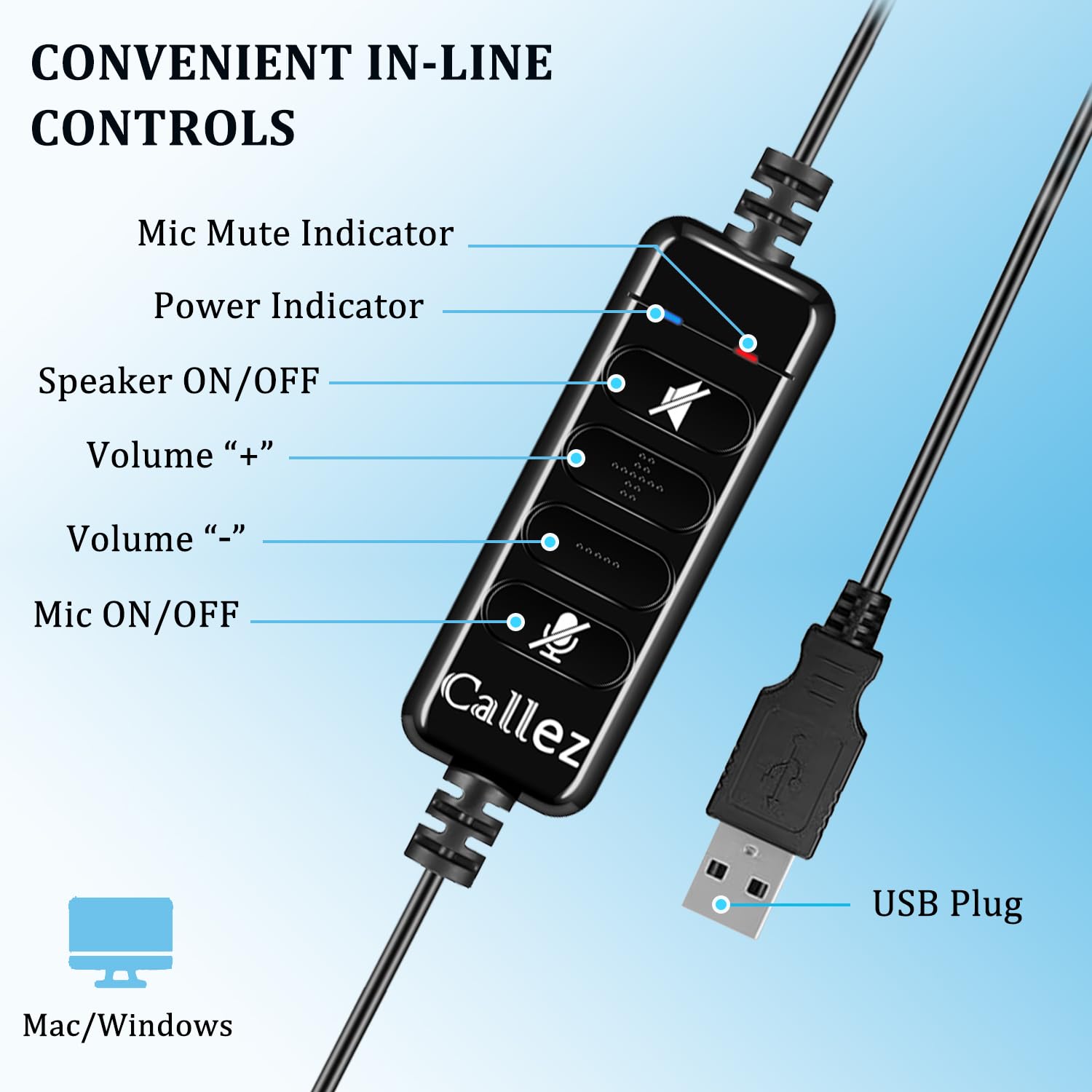 Callez Usb Headset With Microphone For Pc Ultra Comfort Usb Headphone With Noise Cancelling Microphone For Laptop Computer Mac Business Skype Webinar Office Remote Work