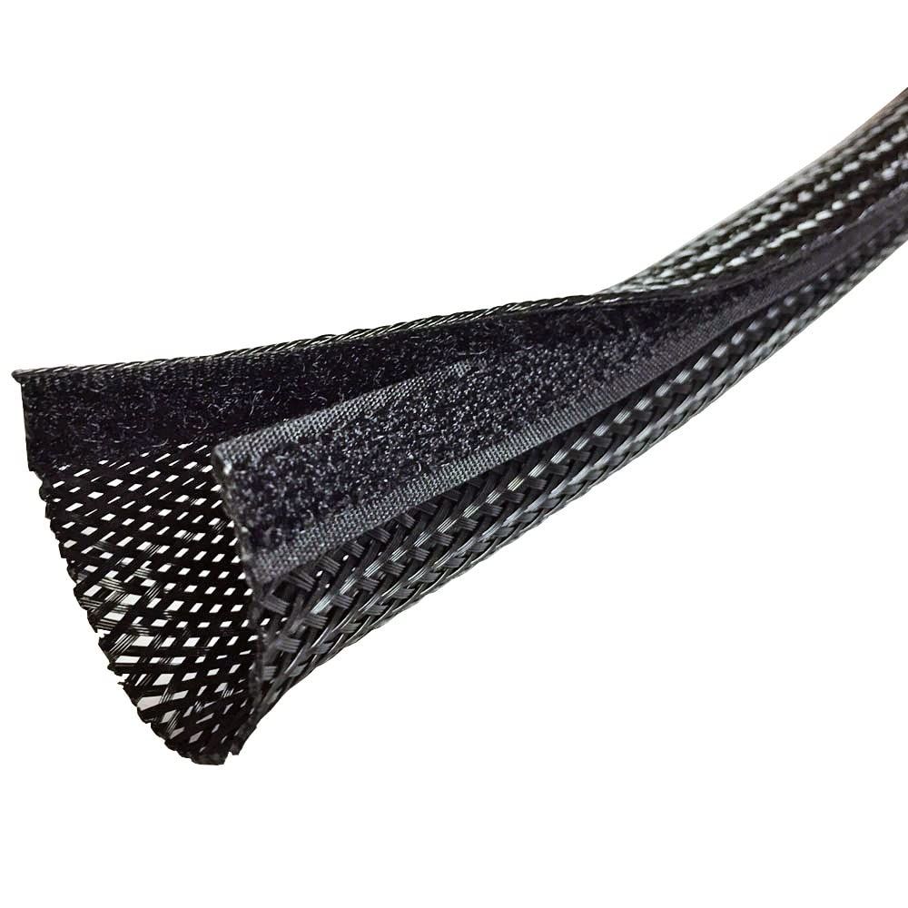 Electriduct 3  Side Entry Cable Wrap Braided Sleeving with Hook & Loop Fastener - 10 Feet (Black)