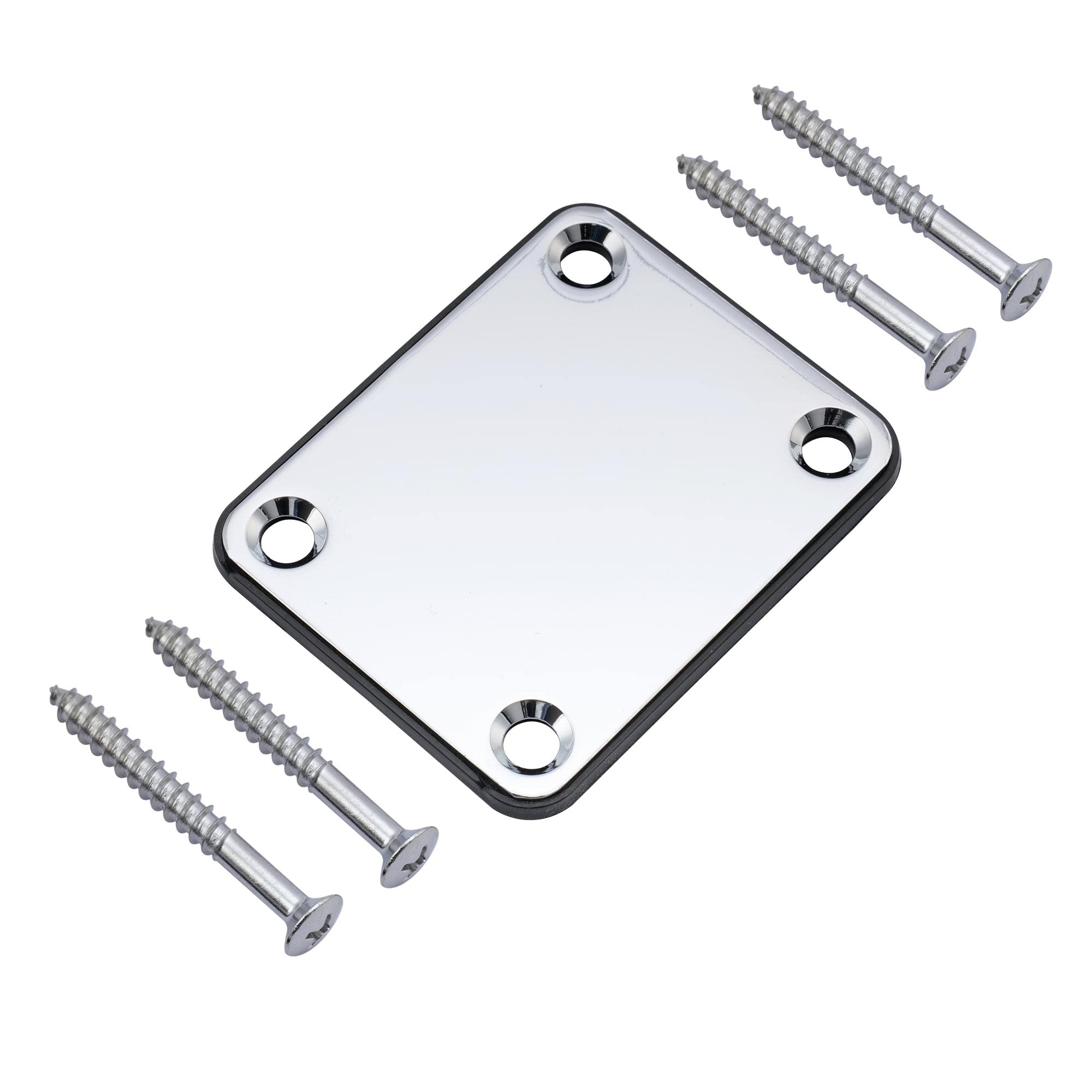 Musiclily 4 Holes Metal Guitar Neck Plate For Fender Strat Tele Electric Guitar Or Bass,Chrome