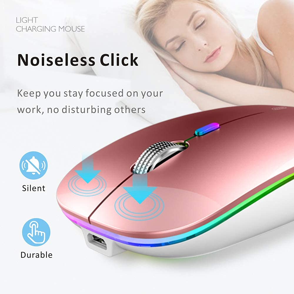 Uiosmuph Led Wireless Mouse, G12 Slim Rechargeable Silent 2.4G Portable Optical Wireless Computer Mice With Usb Receiver And Typ