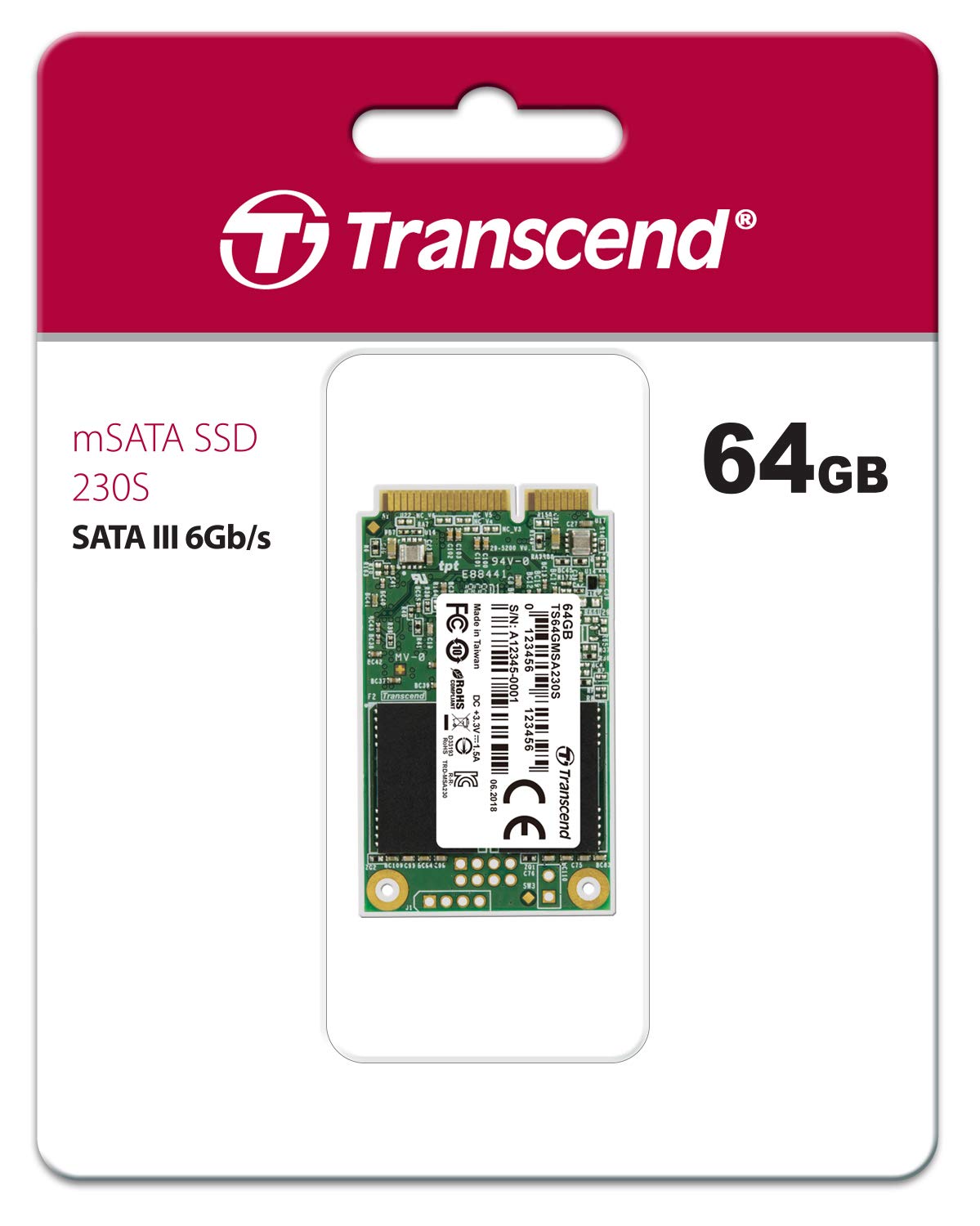 Transcend TS64GMSA230S 64GB SATAIII mSATA SSD 230S Internal Solid State Drive, 1 Count (Pack of 1)