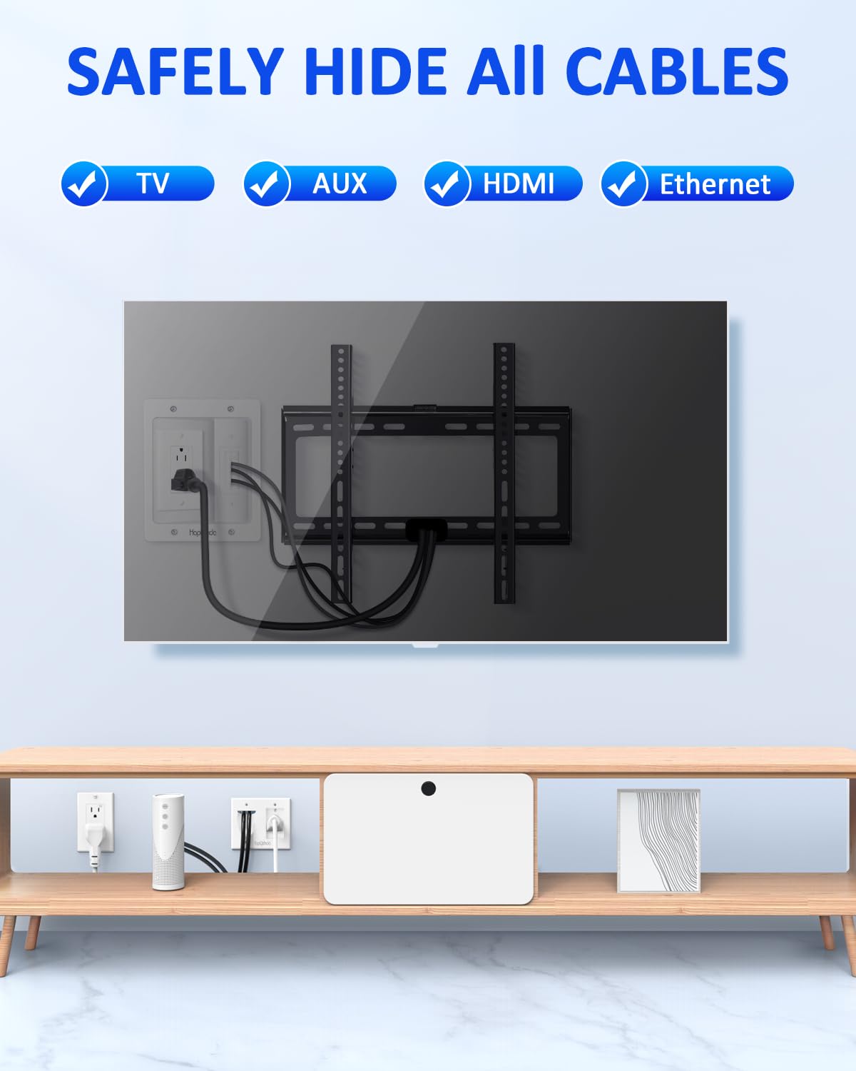 HAPYTHDA In Wall Cable Management Kit for TV Recessed Outlet Plastic White