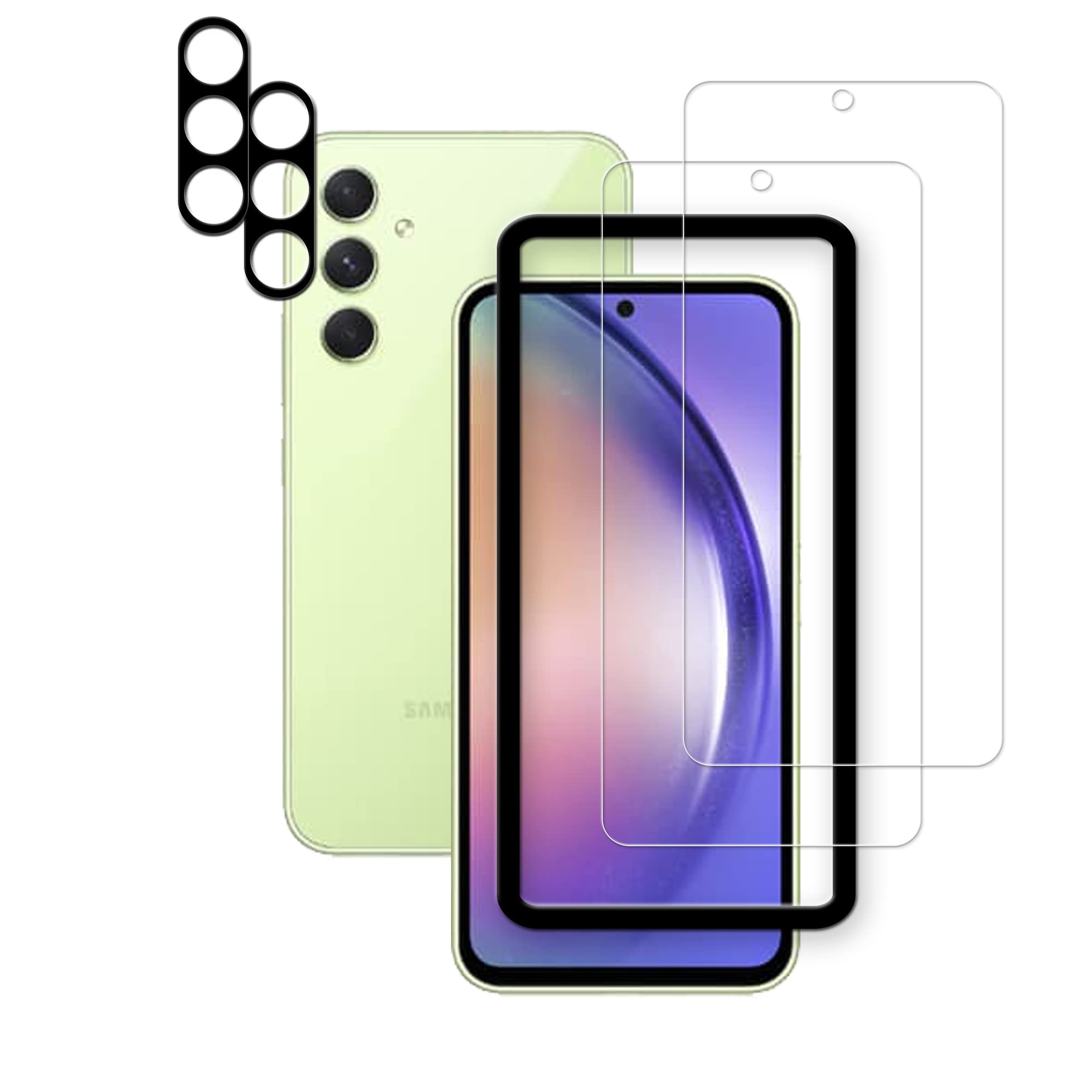 Hkkais Easy Alignment Frame Designed For Samsung Galaxy A54 5G Tempered Glass Screen Protector 2 Pack Camera Lens Protector Film