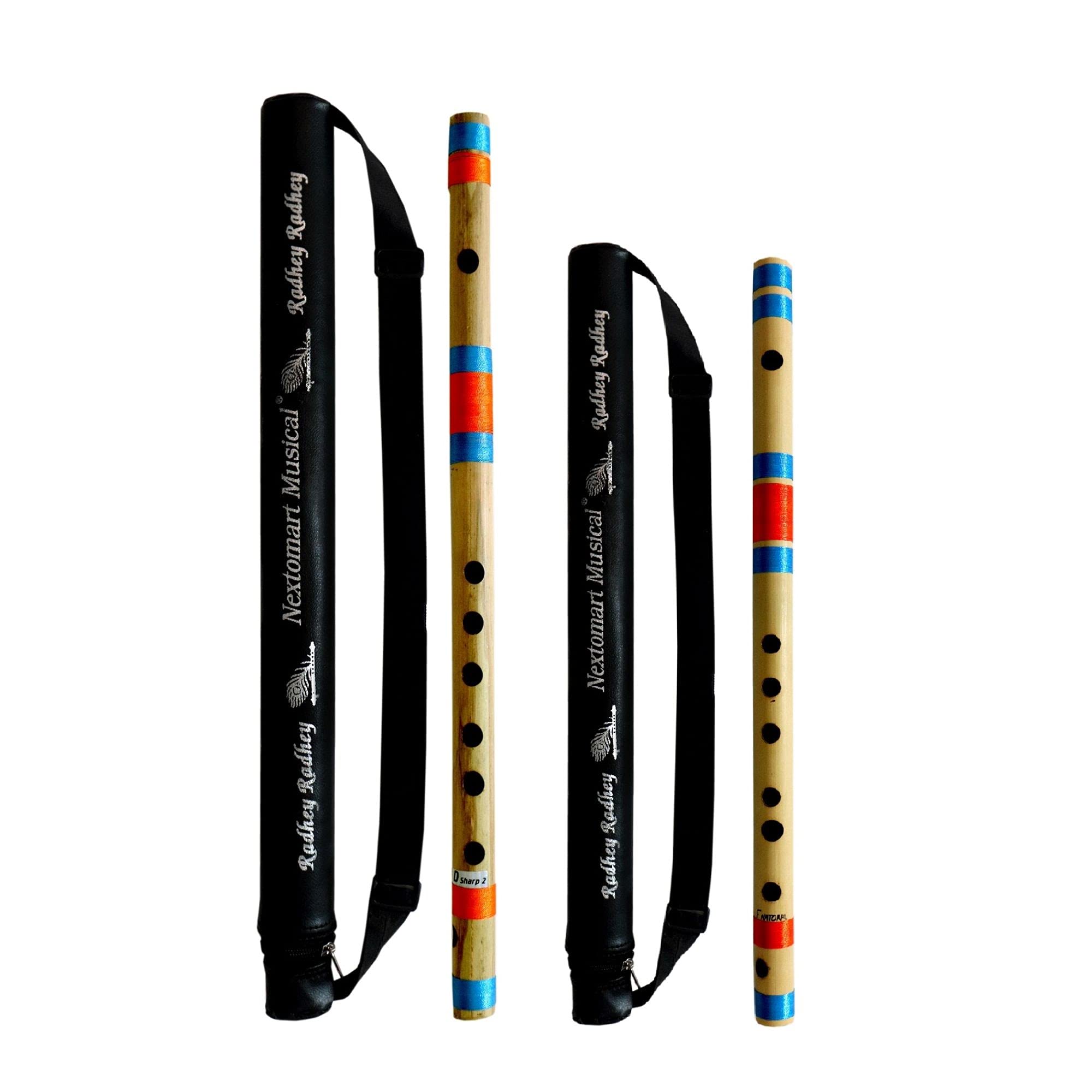 Nextomart Musical Combo Flutes D Sharp 7 Hole (17 Inch) & F Natural (14 Inch) Bamboo Flute Bansuri With Flute Carry Bag Free