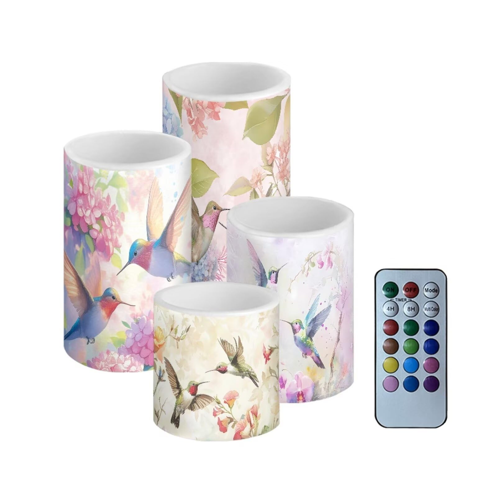 Netilgen Vintage Flower Hummingbird Flameless Candles Battery Powered Led Pillar Candles Tealights With Remote Timer Color Chang