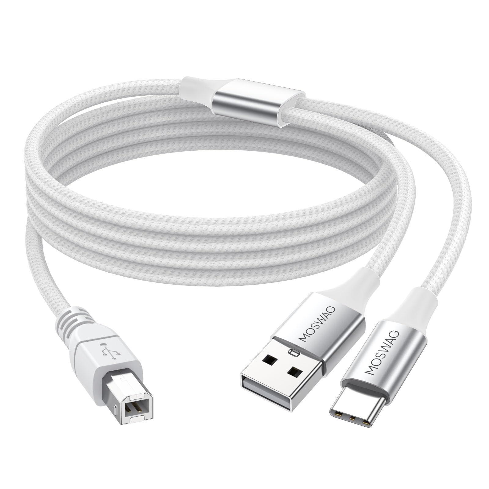 Moswag 2In1 Usb C To Usb B Printer Cable 5Ft/1.5M With Usb Printer Cable Usb A Male To B Male Cable Compatible With Macbook Pro,Hp,Canon,Brother,Samsung Printers
