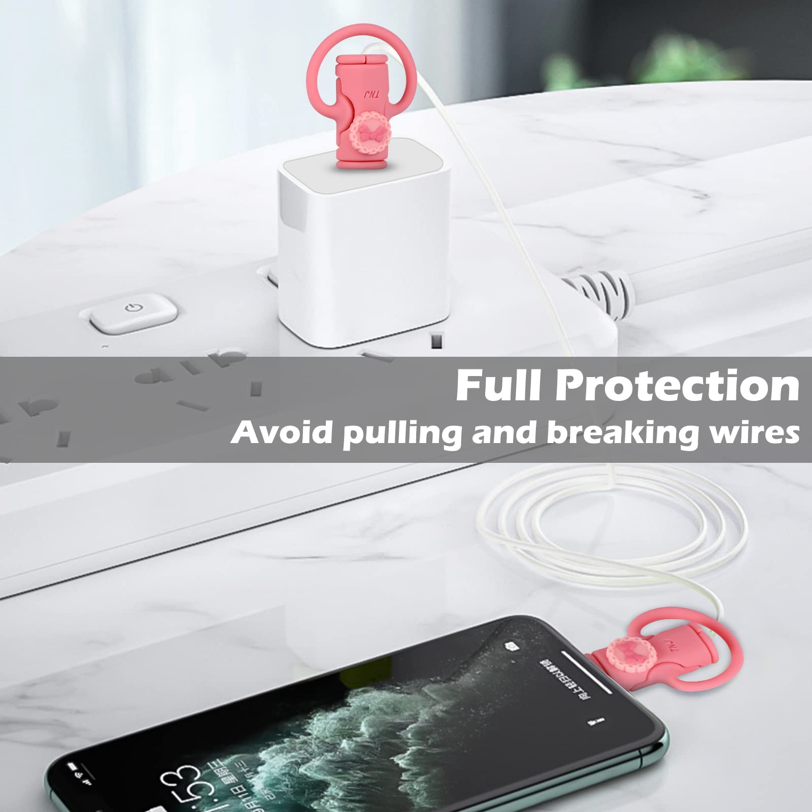 Cute Cable Protector For Iphone Android Usb Cable,2 Pcs Bow Ties Design 2 In 1 Data Cable Protector,Soft Silicone Stretchable Ch