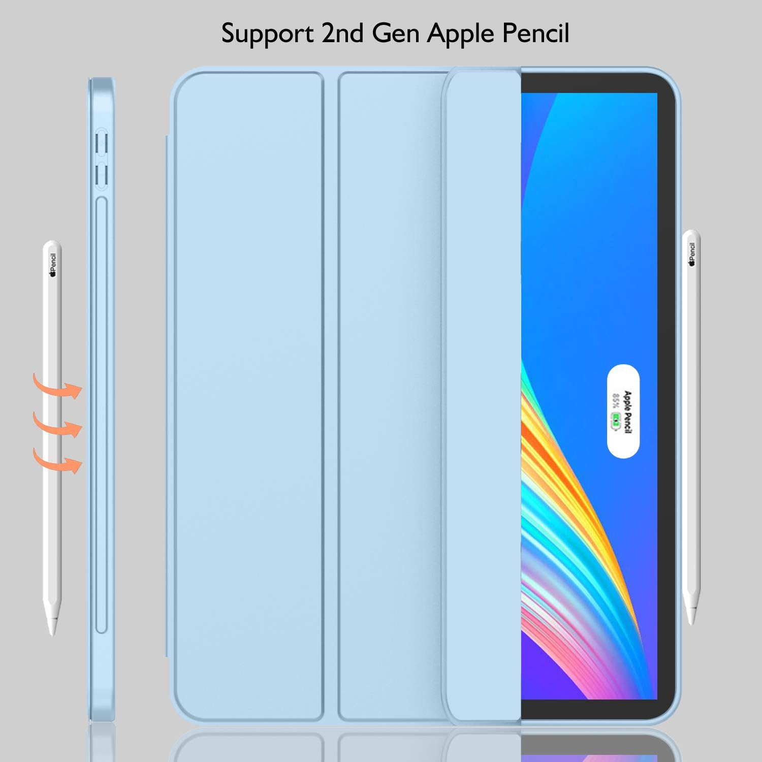 Imieet New Ipad Pro 12.9 Case 2022(6Th Gen)/2021(5Th Gen) With Pencil Holder [Support Ipad 2Nd Pencil Charging/Pair],Trifold Stand Smart Case With Soft Tpu Back,Auto Wake/Sleep(Sky Blue)