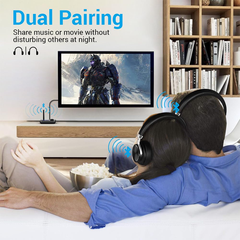 Ainostone Bluetooth Transmitter Receiver 3 In 1 Bluetooth 5.0 Audio Adapter For 2 Headphones With Bypass Volume Control On/Off S