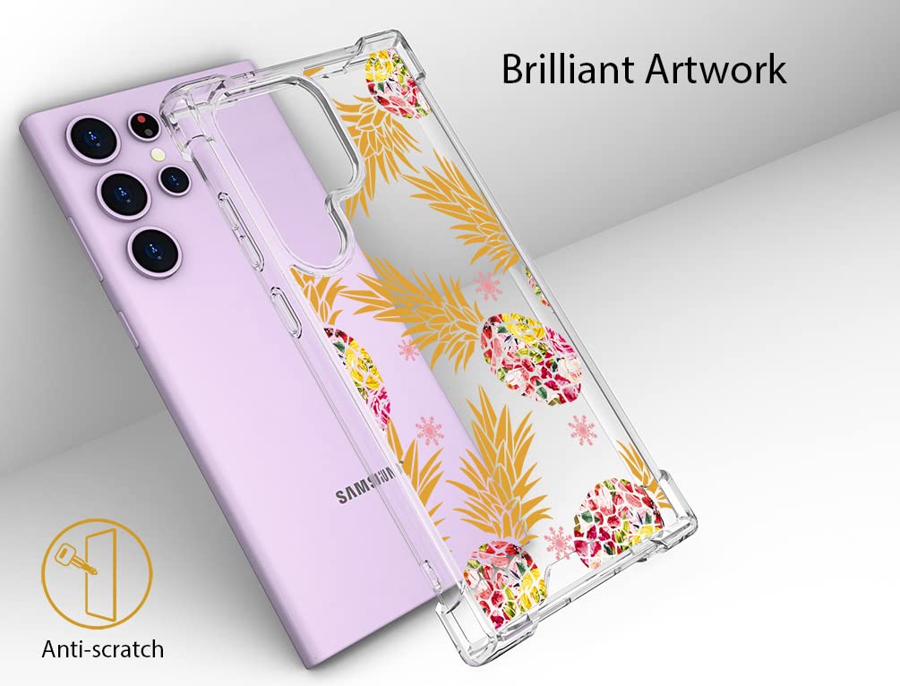 Topgraph Case Cute Pineapple Clear For Women Girly Designer Girls For Galaxy S23 Ultra, Cute Silicone Transparent Phone Case Pin