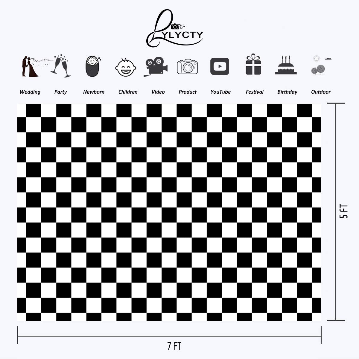 Lylycty 7X5Ft Checkers Backdrop Black And White Racing And Checkered Pattern Photo Booth Chess Board Texture Grid Photography Ba