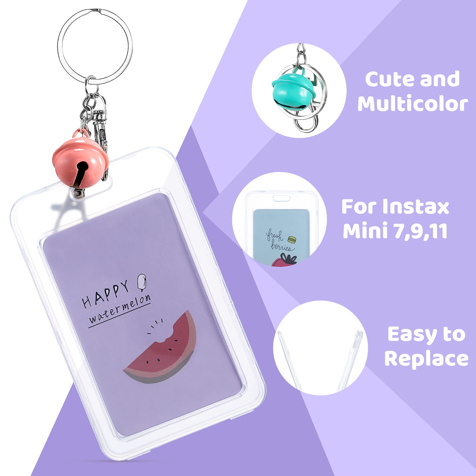 6 Pieces Mini Film Key Chain Custom Picture Key Ring For Mini 9 Photo Film Personalized Changeable Photo Key Chain With Bell For