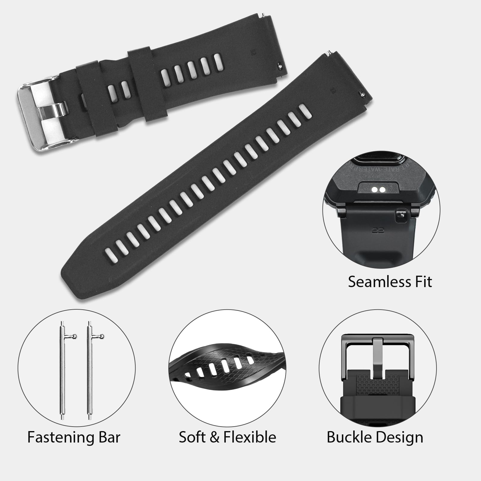 Smart Watch Band 22Mm 2 Pack, For Amaztim Smart Watch Bands Replacement M2/T2, Compatible With Kospet Tank M2/T2, Tpu Sports Str