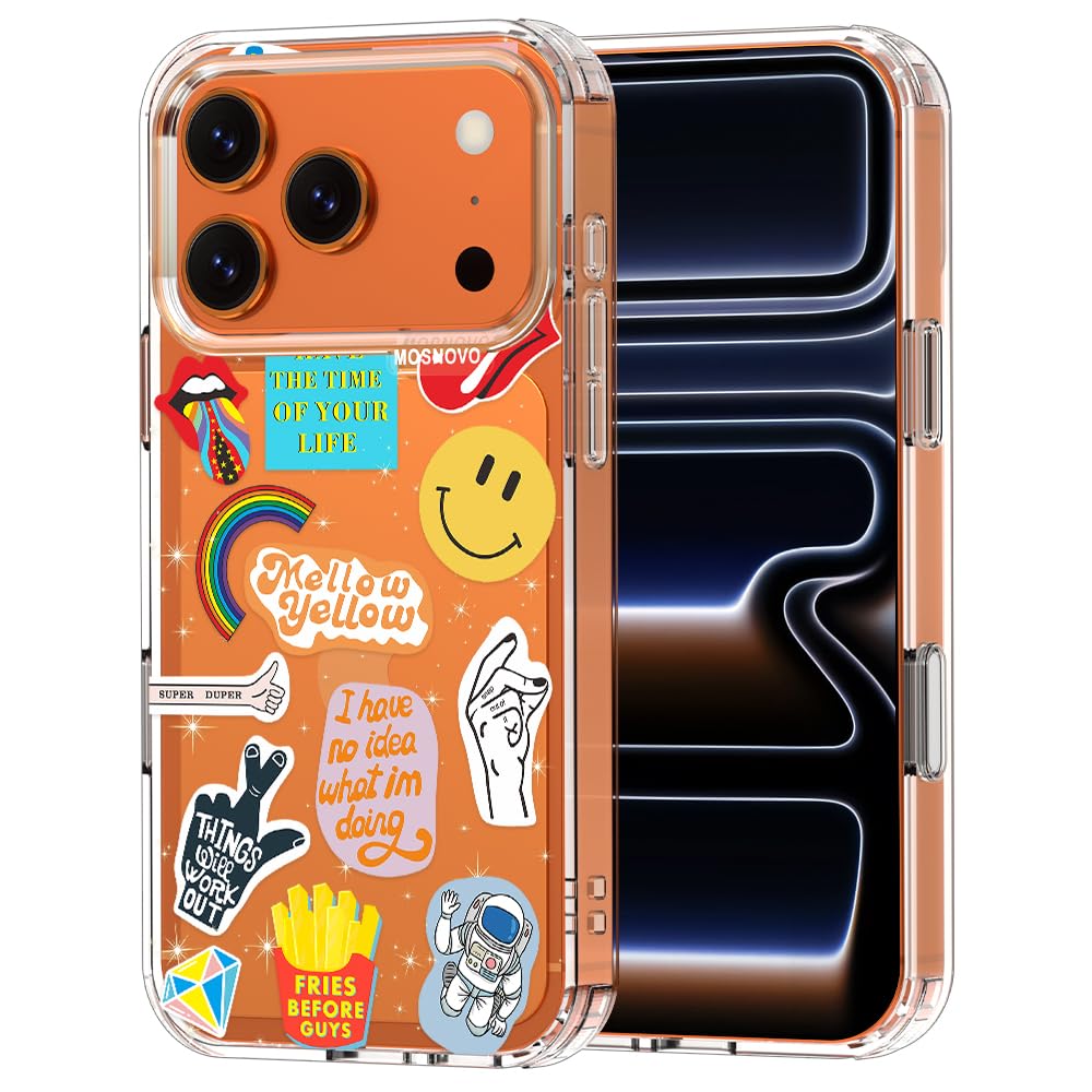 MOSNOVO for iPhone 17 Pro Case | Military Grade 6.6ft Drop Tested | Camera Control | Clear with Pop Culture Design